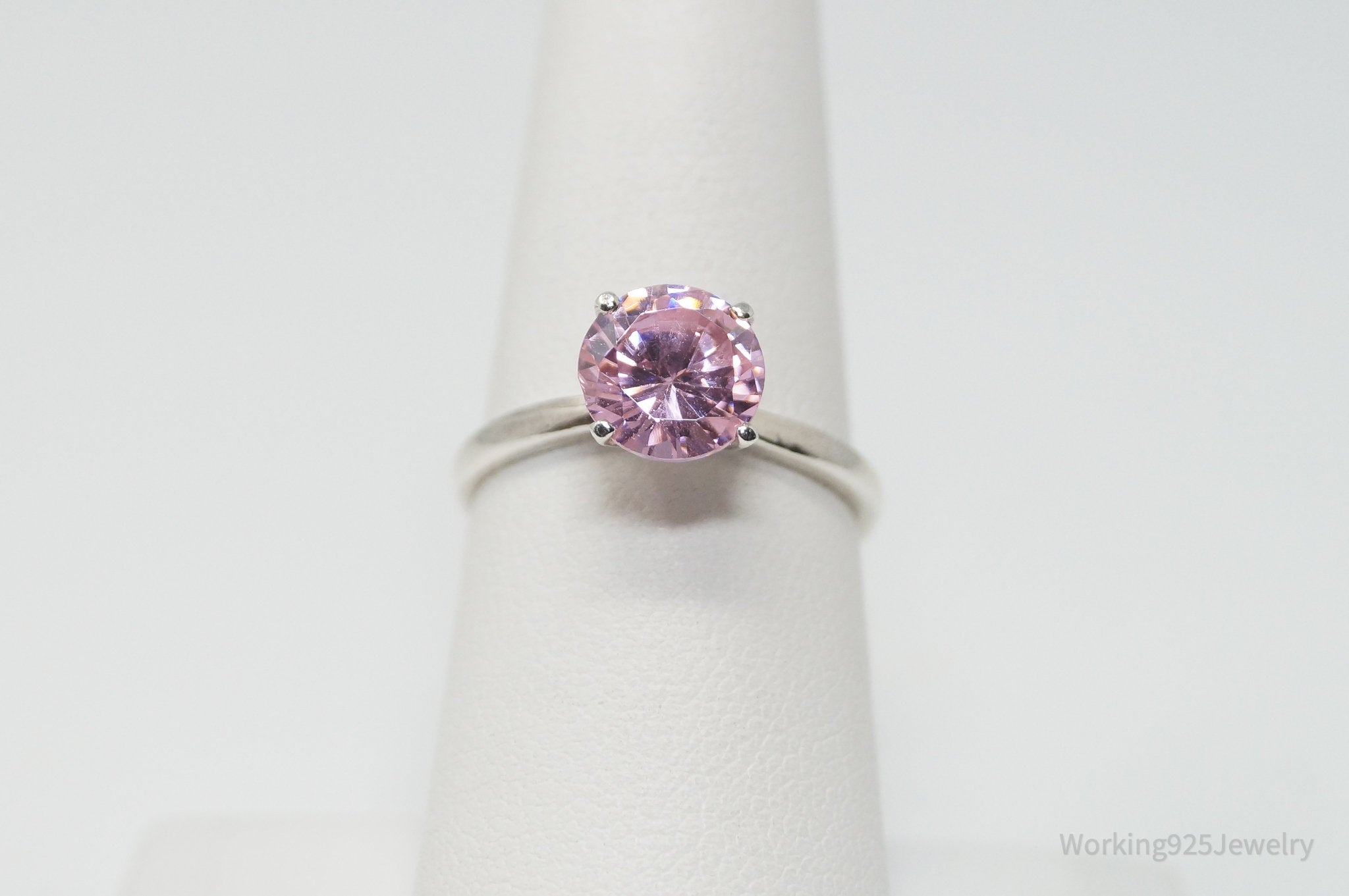 Vintage Man-made Pink Topaz Sterling Silver Ring - Sz 6.75
