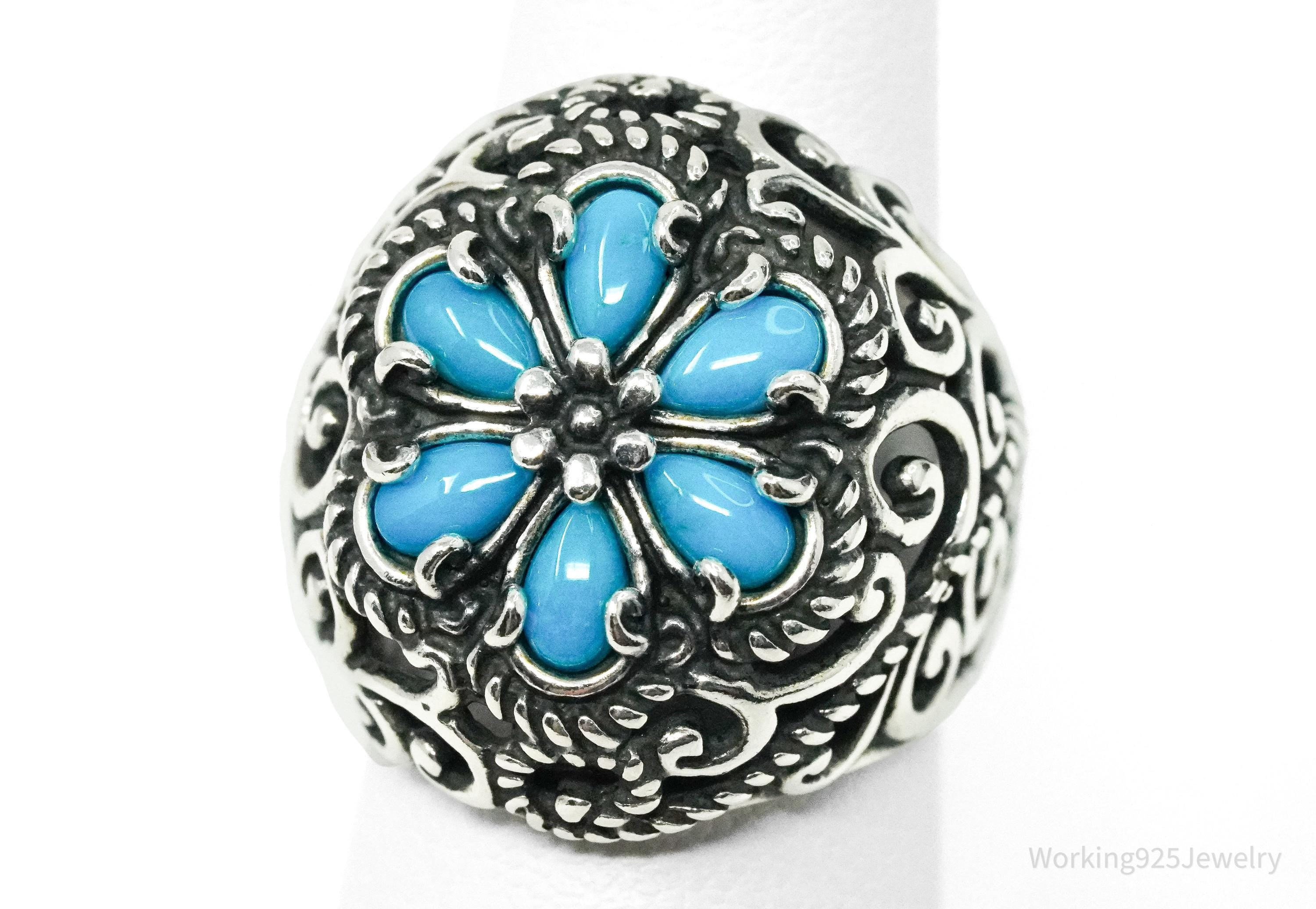 Vintage Native Designer Carolyn Pollack Turquoise Sterling Silver Ring - Size 5.25