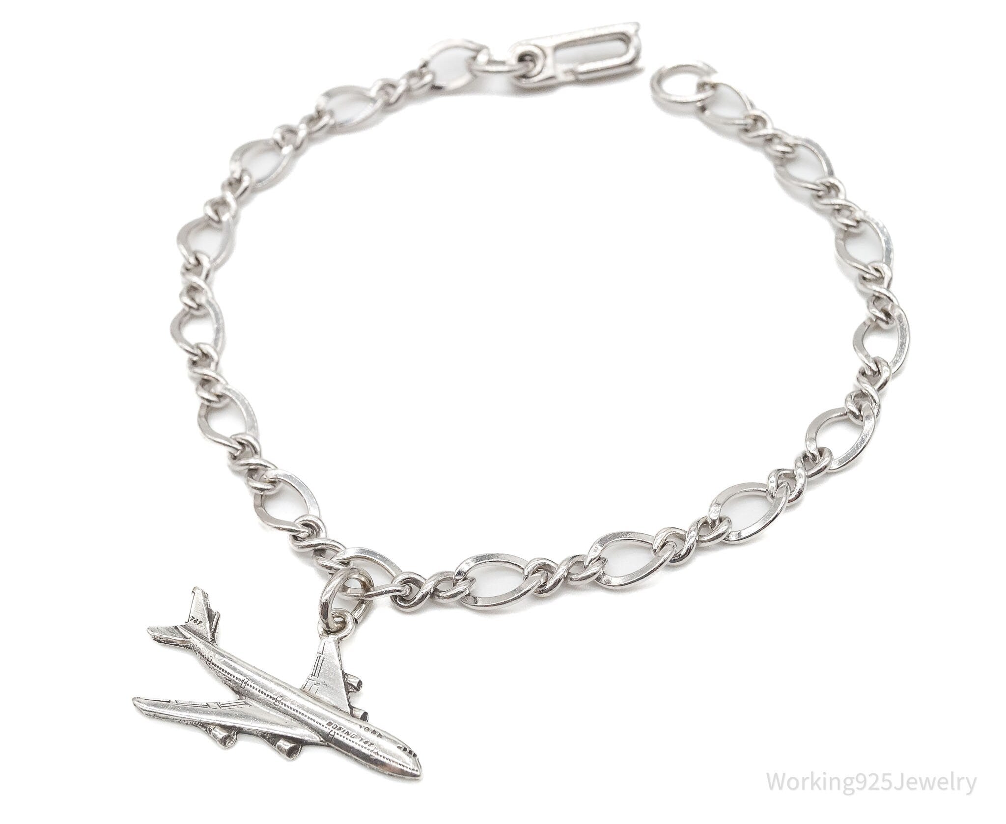 Vintage "Boeing 747" Charm Sterling Silver Bracelet