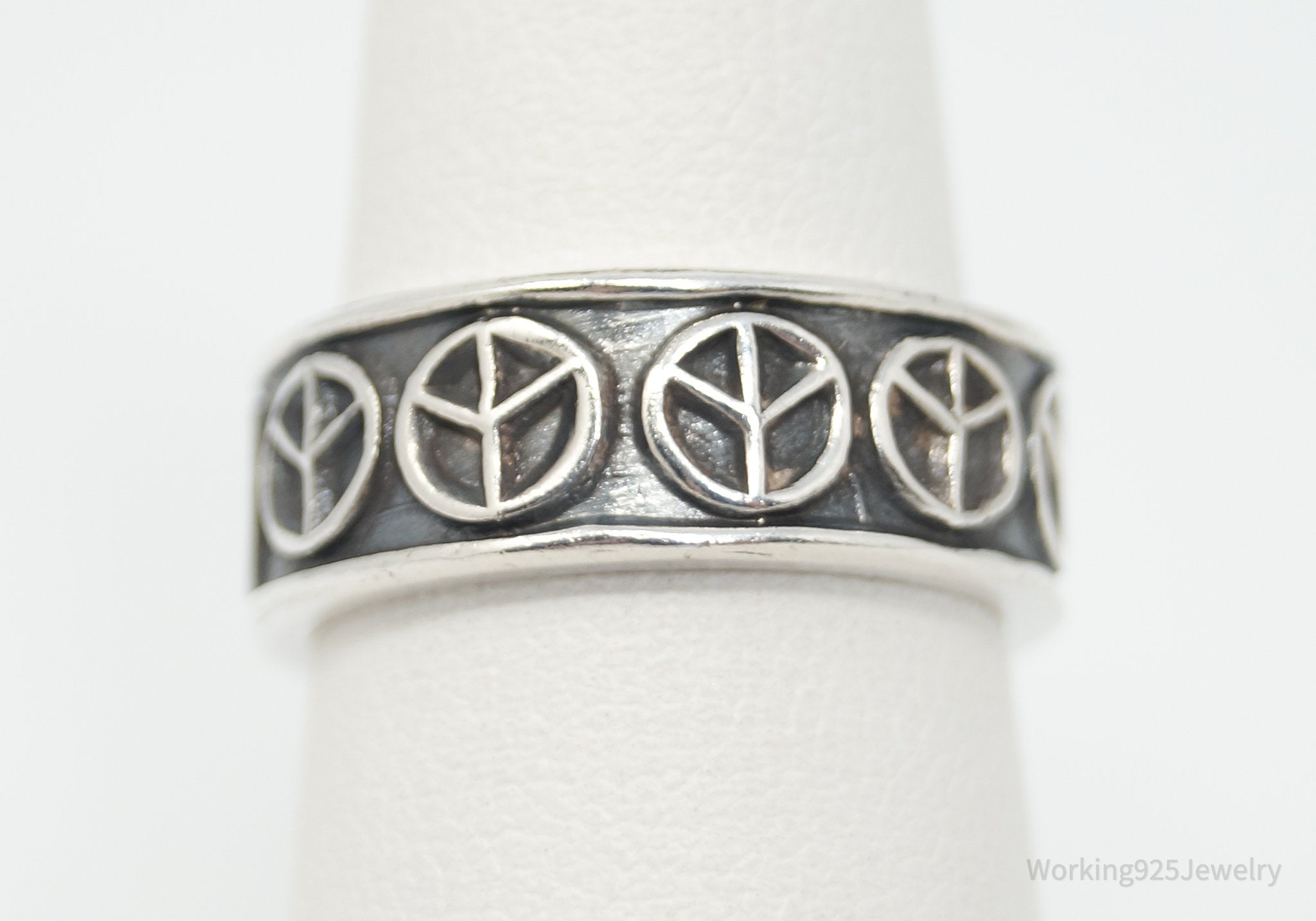 Vintage Mexico Peace Sign Sterling Silver Band Ring - Size 5.5