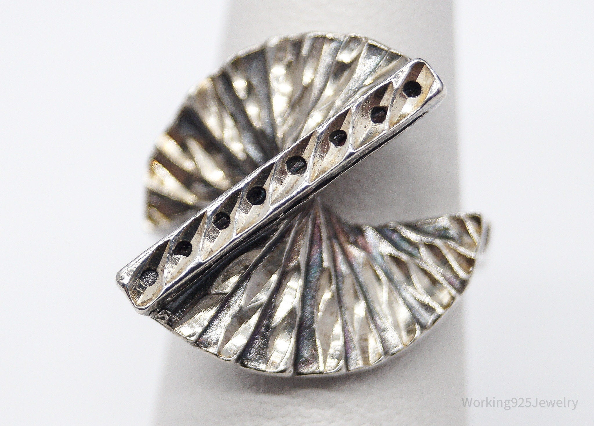 Vintage Brutalist Modernist Style Fan Sterling Silver Ring - Size 6