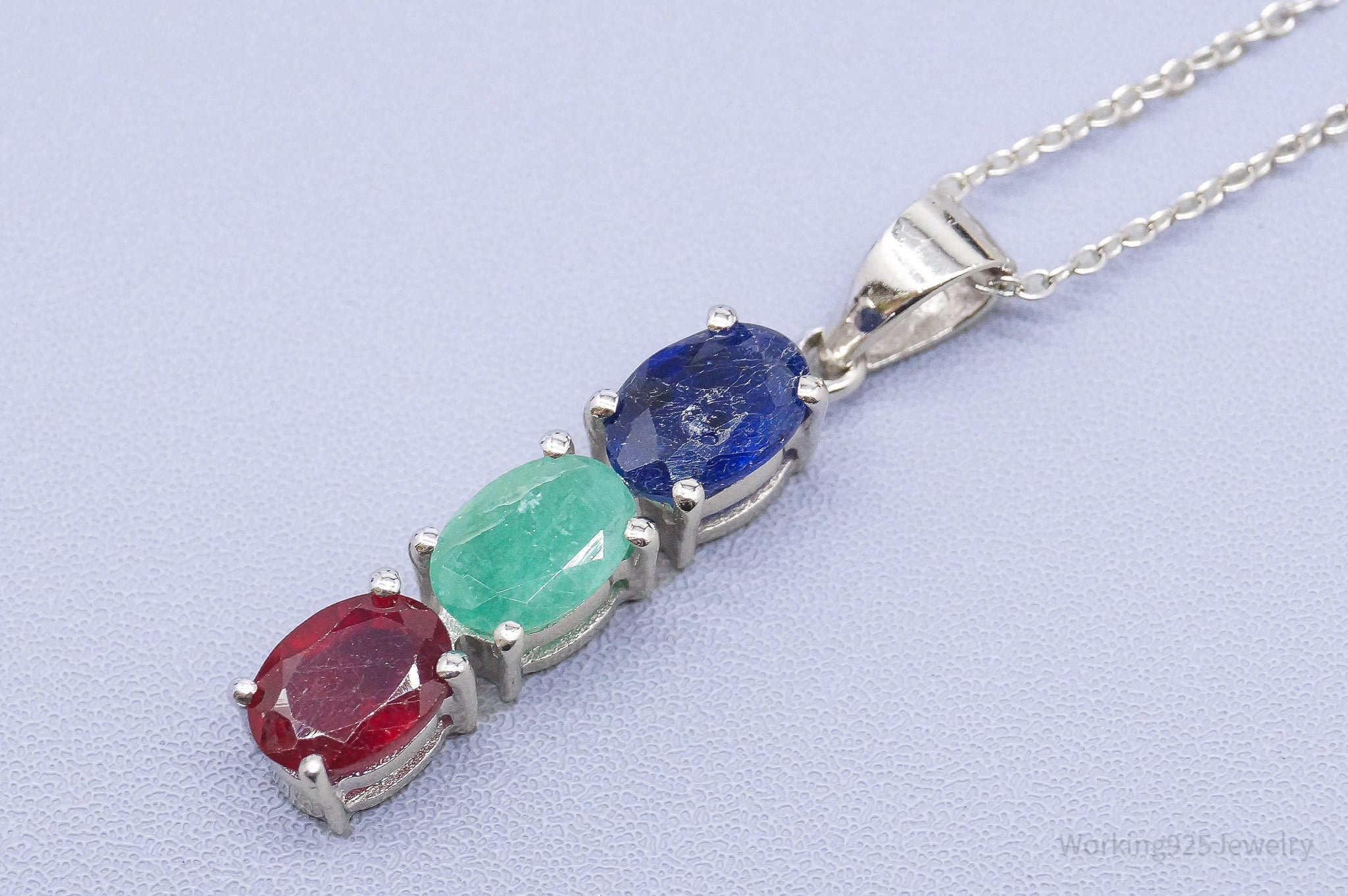 JTV's TGGC Ruby Emerald Sapphire Sterling Silver Necklace 18"