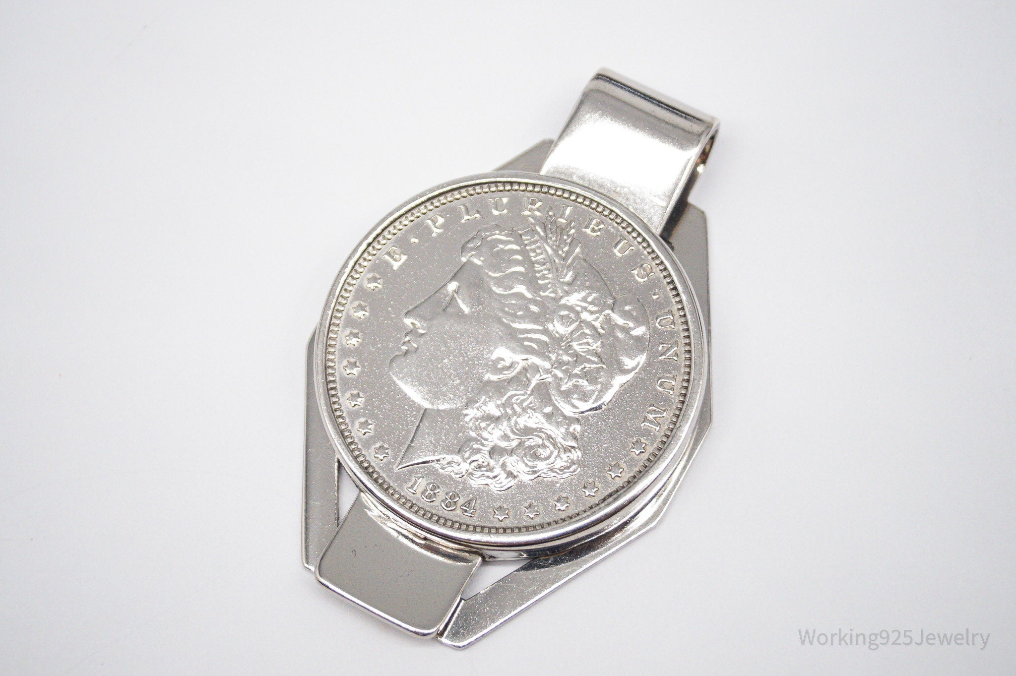 Antique 1884 Morgan Silver Dollar Coin Sterling Silver Money Clip