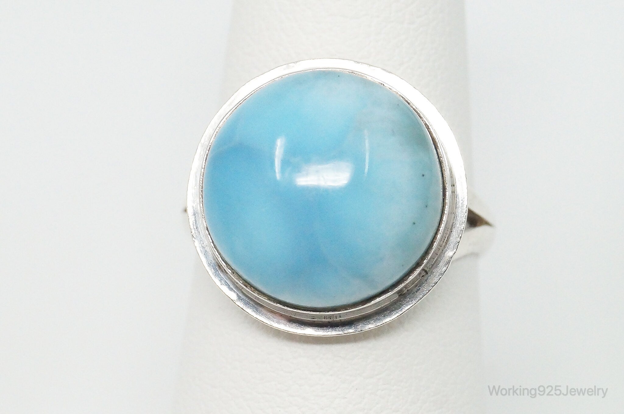 Vintage Large Blue Larimar Sterling Silver Ring - Size 7.25