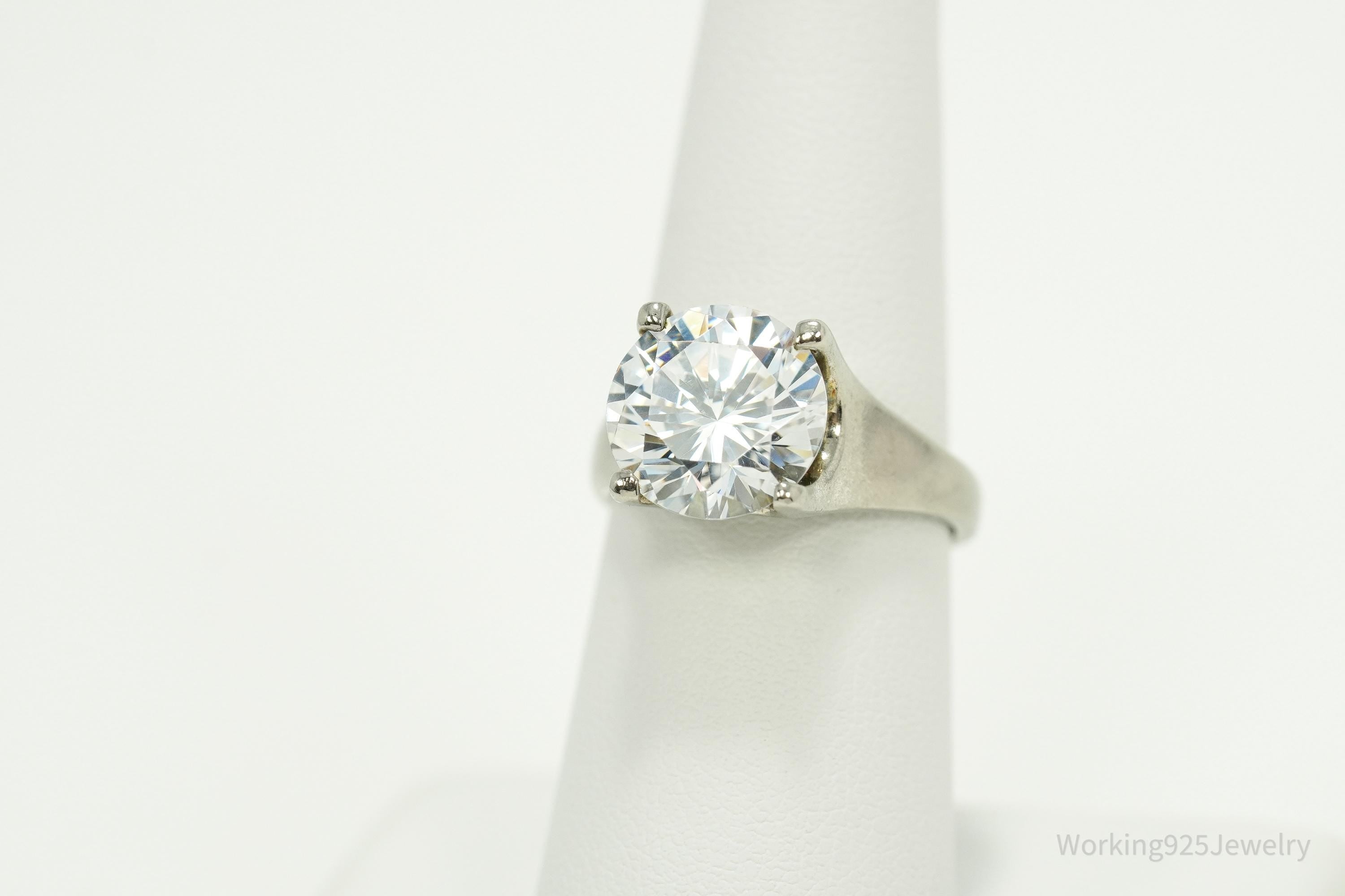 Vintage Large Diamonique Cubic Zirconia Sterling Silver Ring - Size 7.25