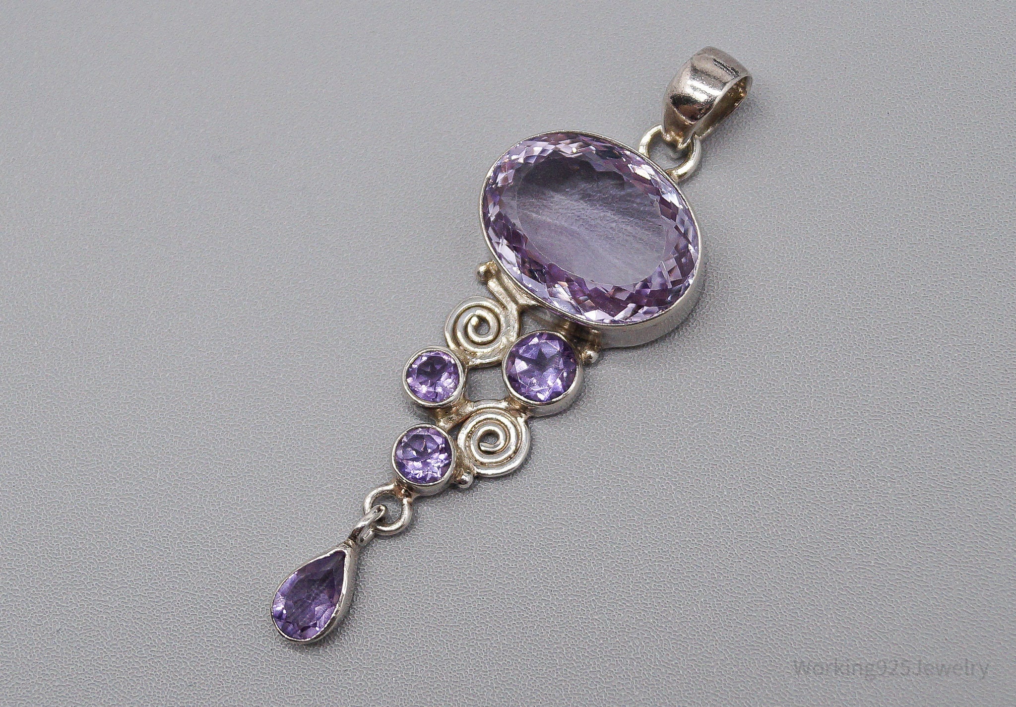 Vintage Large Purple Amethyst Sterling Silver Necklace Pendant