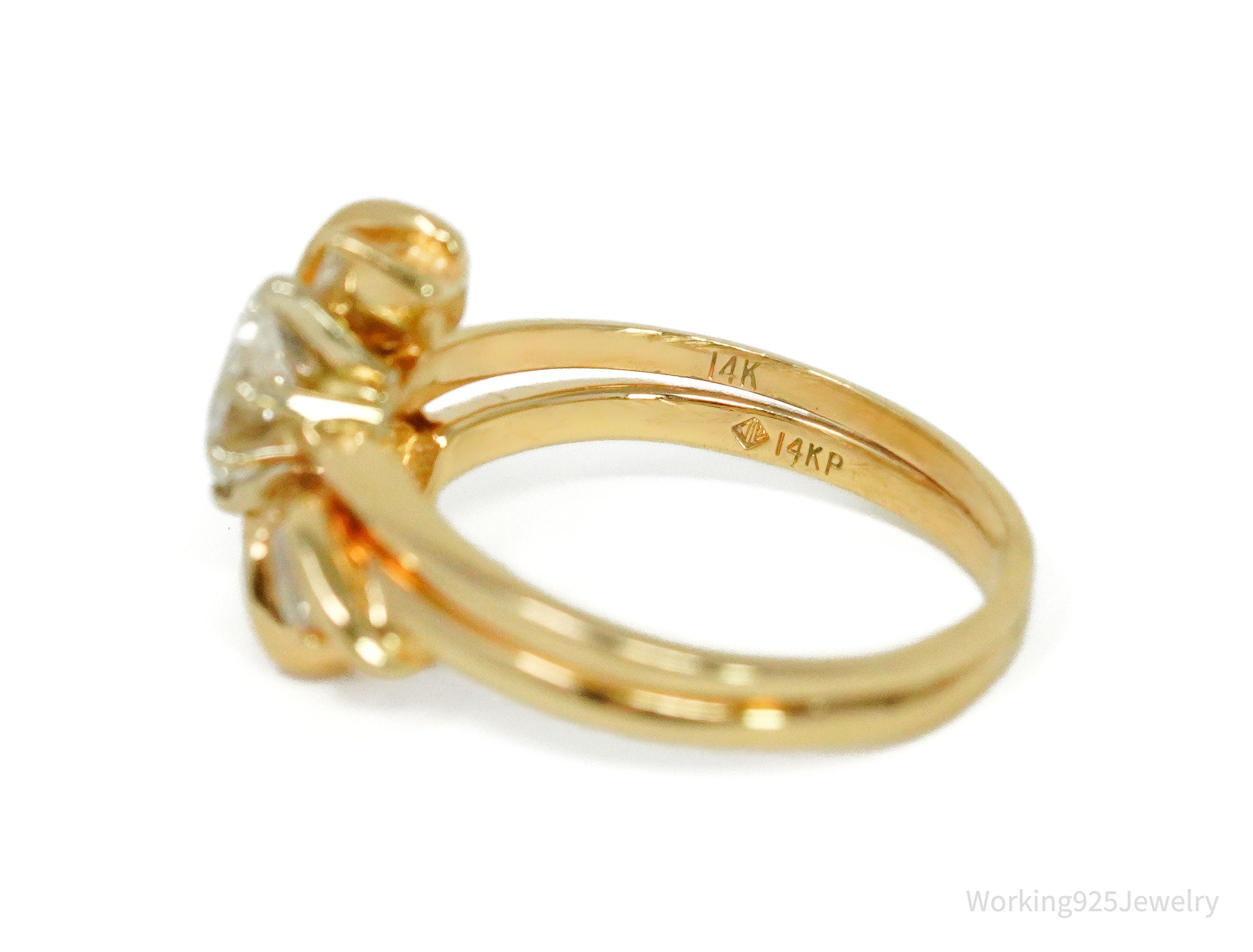 14K Yellow Gold & Marquise Diamond Cut Wedding Set Ring - Size 6