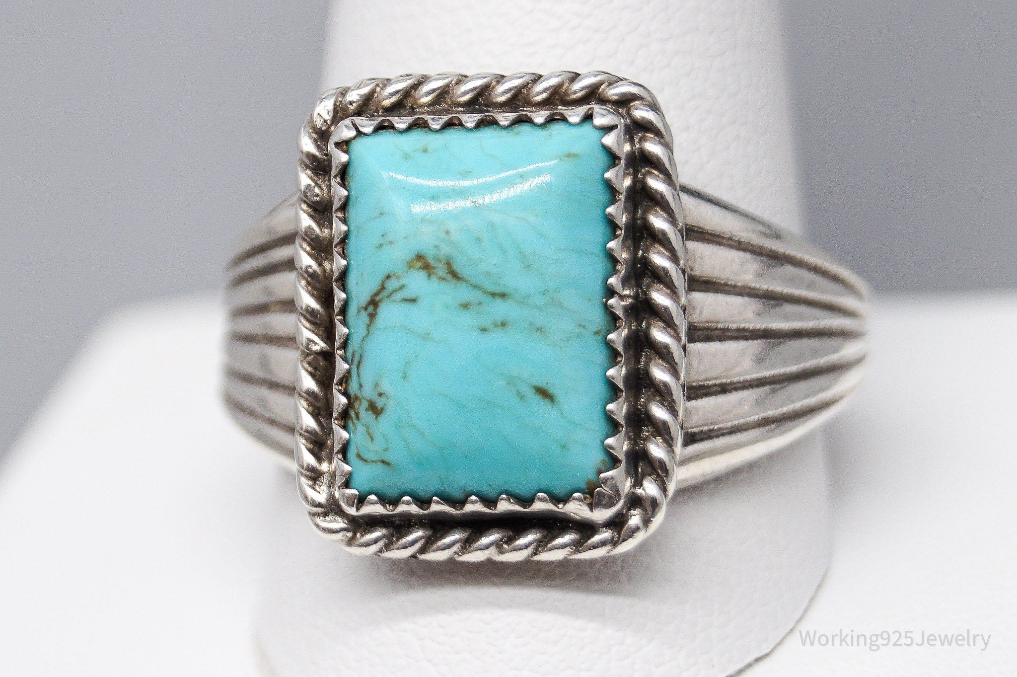 Vintage Native American Turquoise Sterling Silver Ring - Size 13