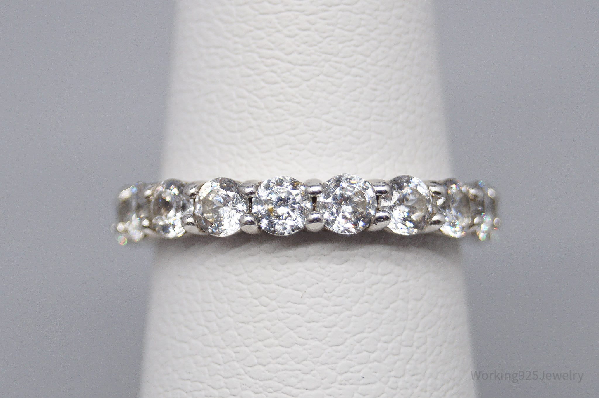 Vintage Cubic Zirconia Platinum Clad Sterling Silver Ring - Size 5