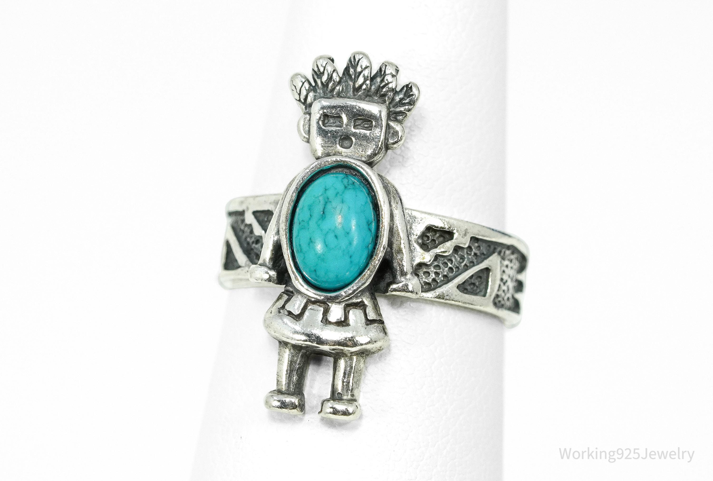 VTG Native American Carolyn Pollack Turquoise Sterling Kachina Ring - Size 6.25