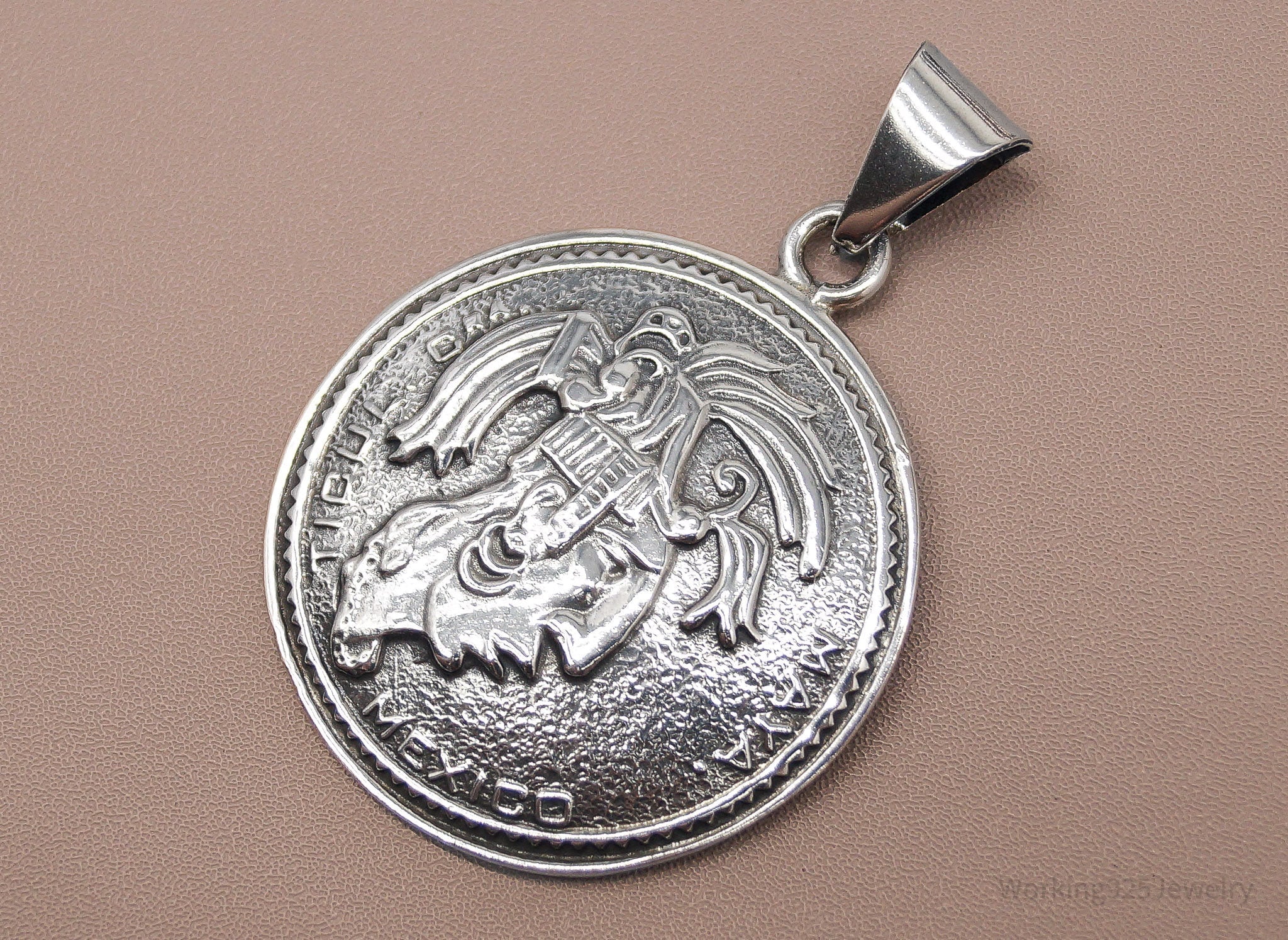 Large Vintage Mexico Mayan Warrior Sterling Silver Pendant