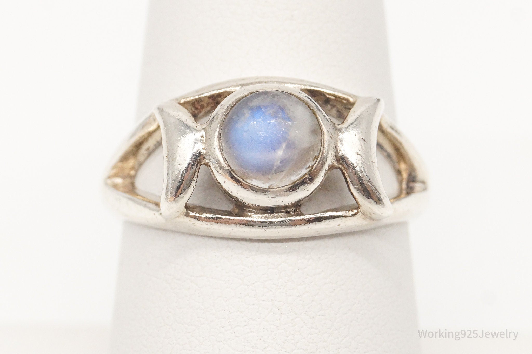 Vintage Triple Moon Moonstone Sterling Silver Ring - Size 7.5