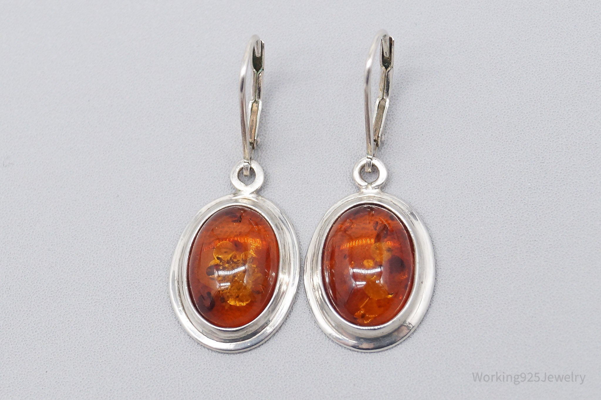 Vintage Amber Modernist Sterling Silver Earrings