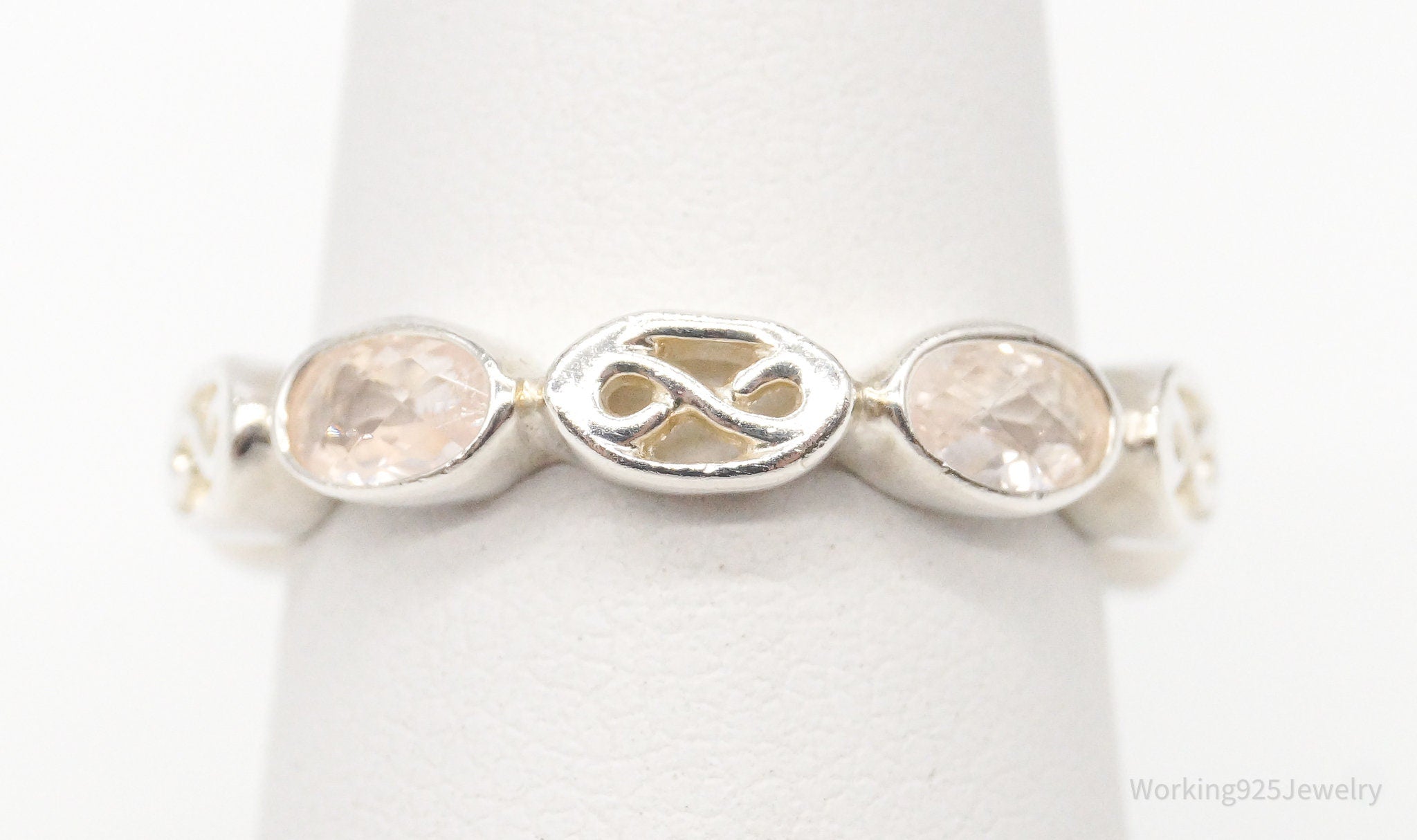 Vintage Rose Quartz Sterling Silver Ring - Size 6.25