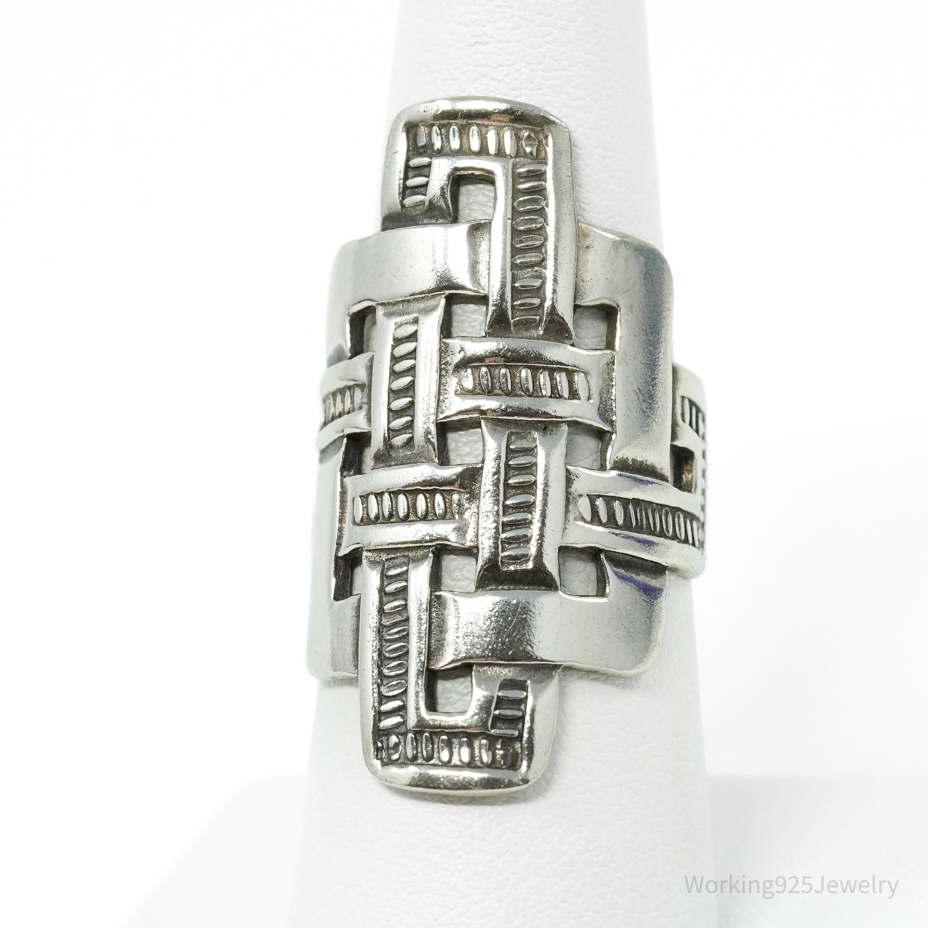 Vintage Viking Style Braided Cross Sterling Silver Ring - Size 7.25