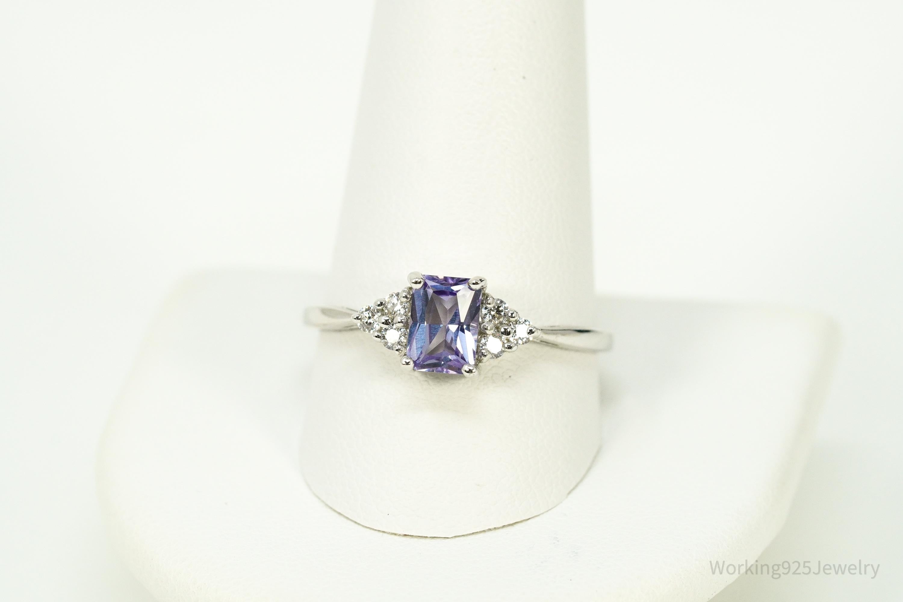 Vintage Color Change Stone & Cubic Zirconia Sterling Silver Ring - Size 11.75