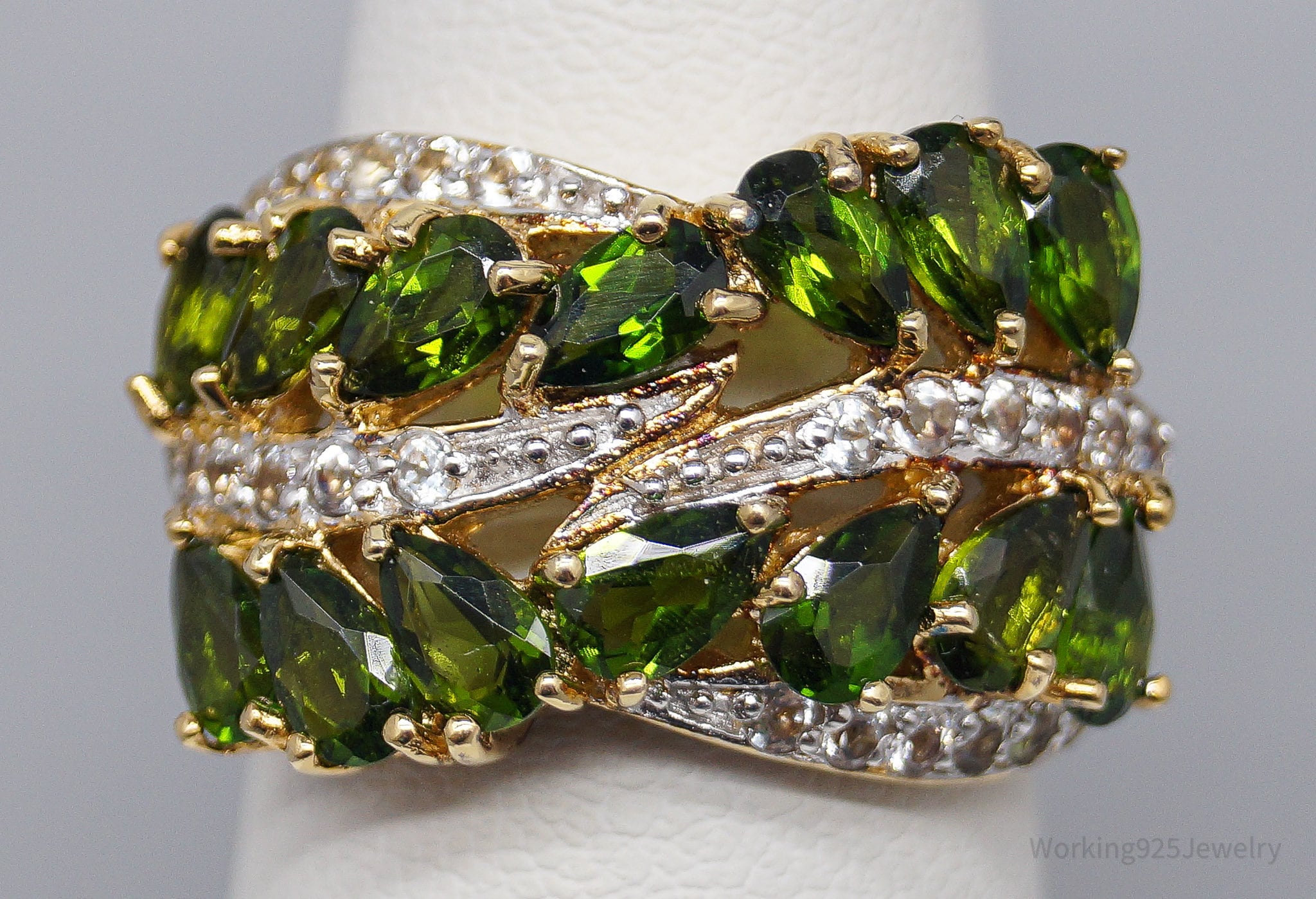 QVC Green Chrome Diopside & White Topaz Gold Over Sterling Silver Ring - Size 6