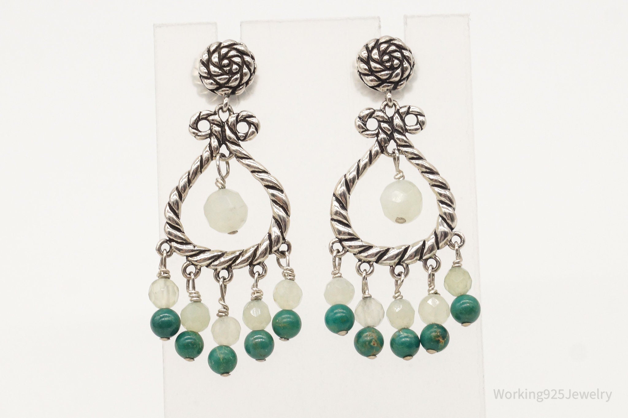 Western Carolyn Pollack Relios Green Quartz Turquoise Sterling Silver Earrings
