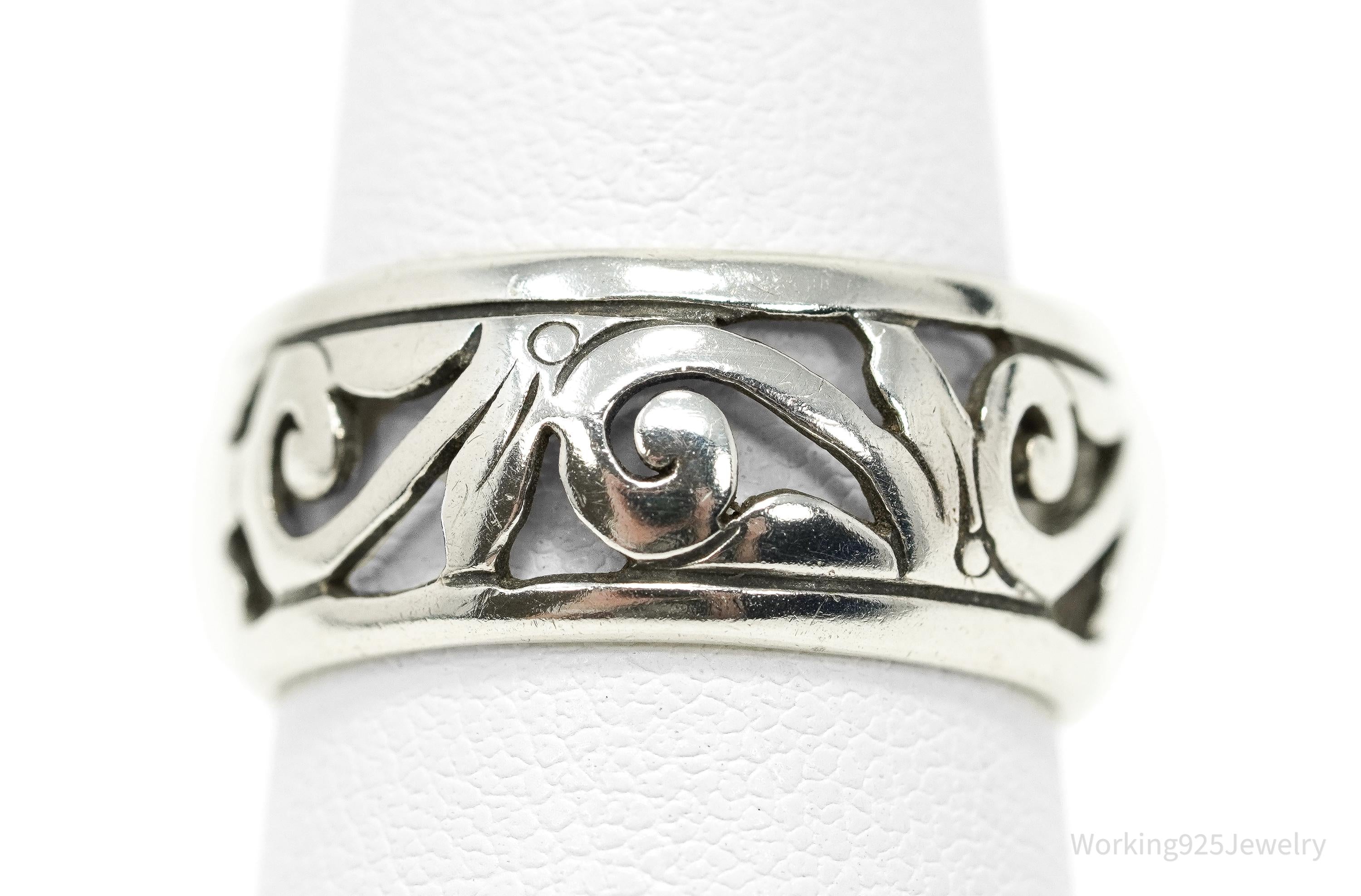 Vintage Art Deco Style Sterling Silver Band Ring - Size 8