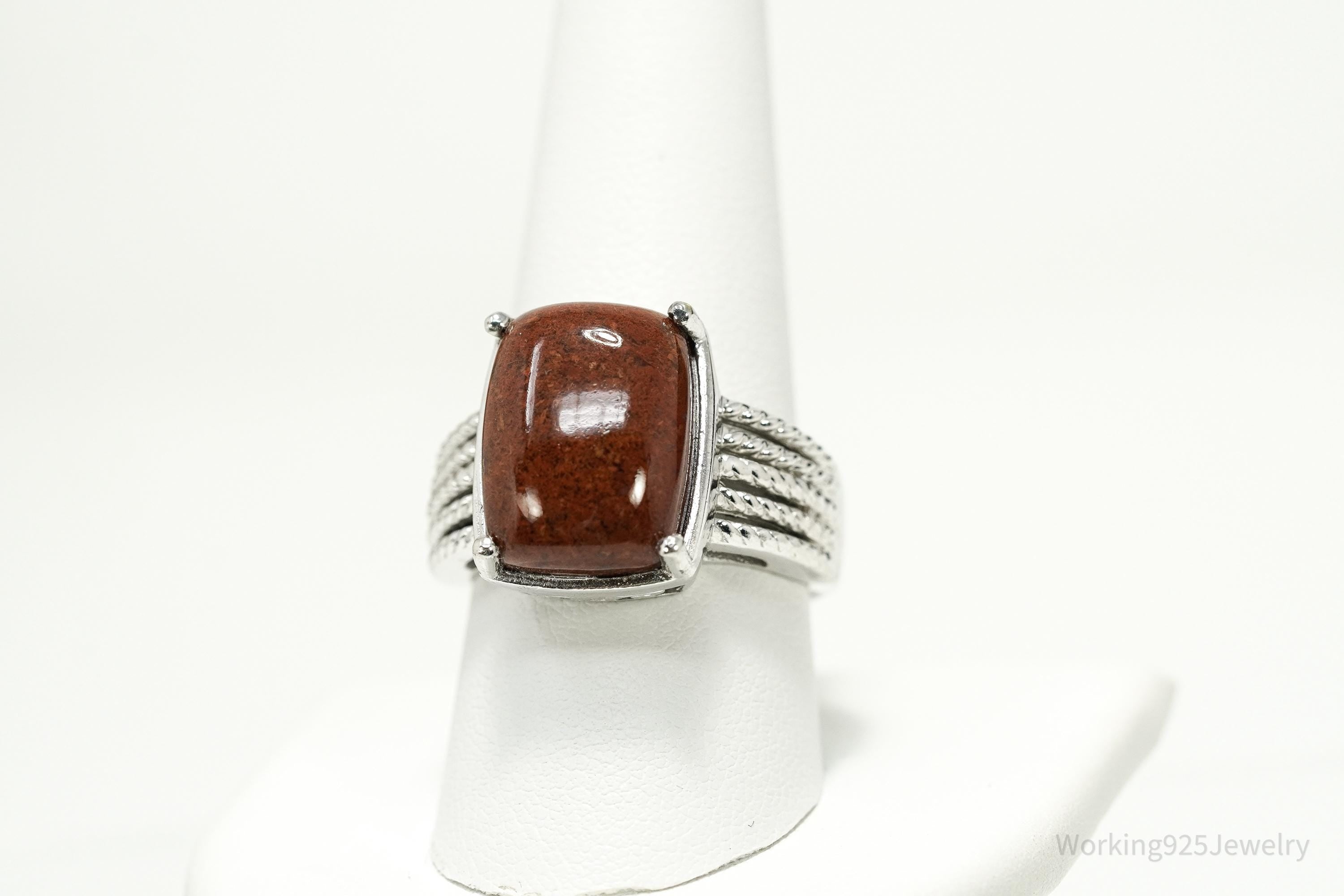 Vintage Karis Sterling Silver Ring • Brown Jasper Cabochon Size 9