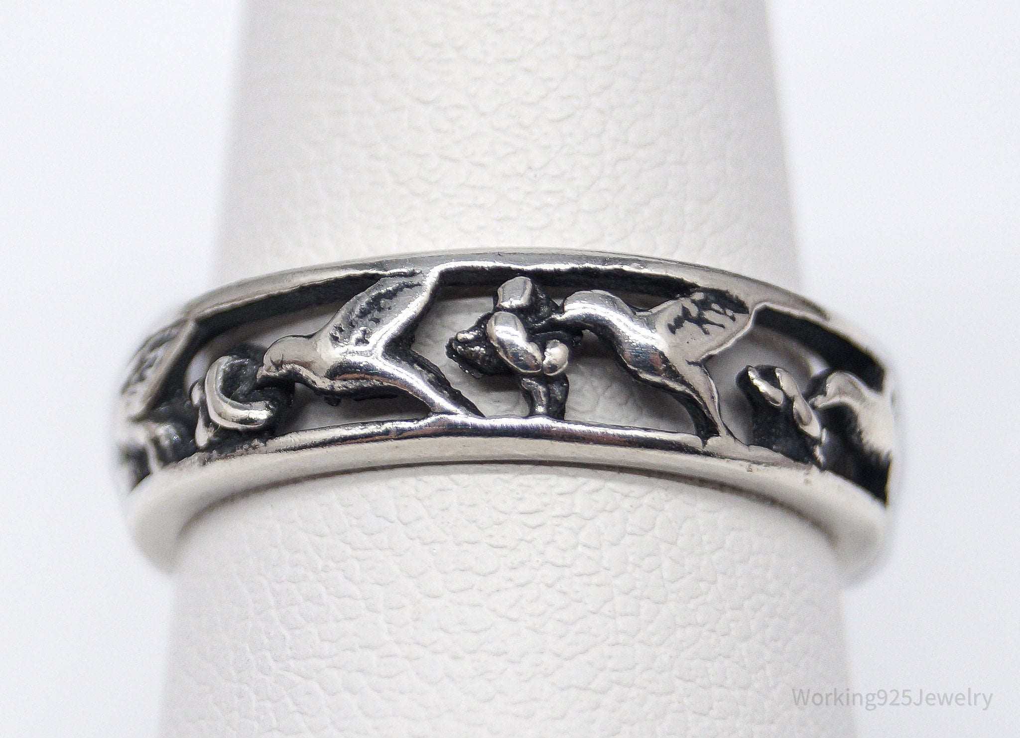 Vintage Humming Birds Sterling Silver Band Ring - Size 7.75
