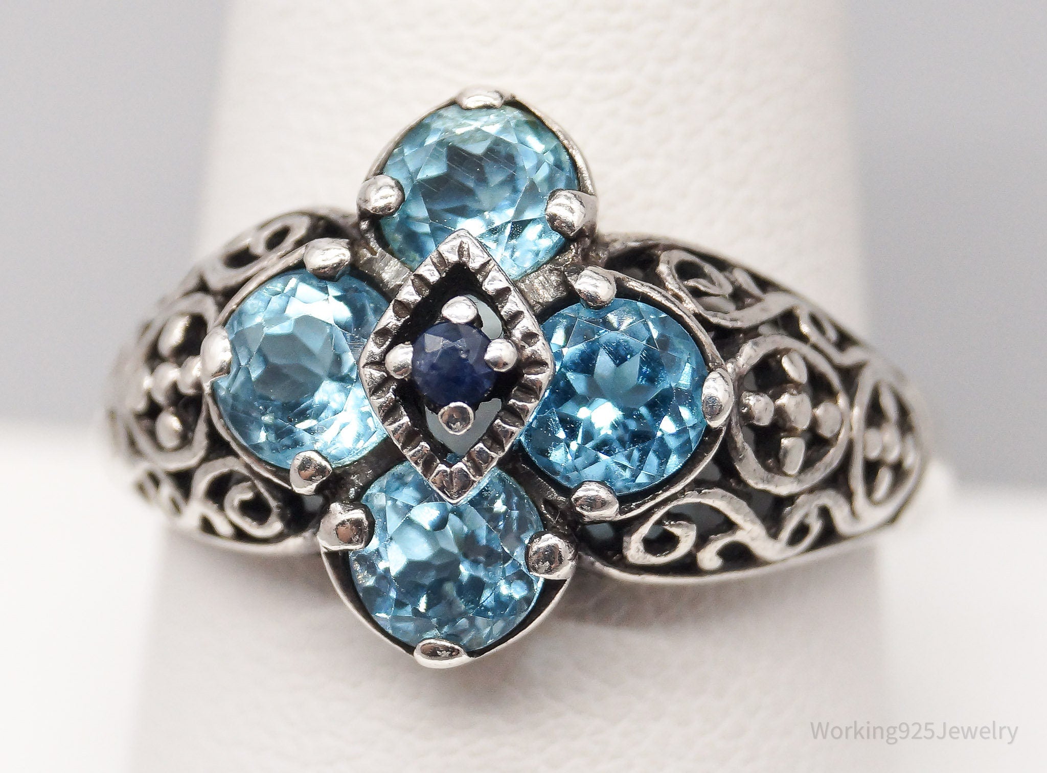 Vintage CNA Blue Topaz Sapphire Sterling Silver Ring - Size 10