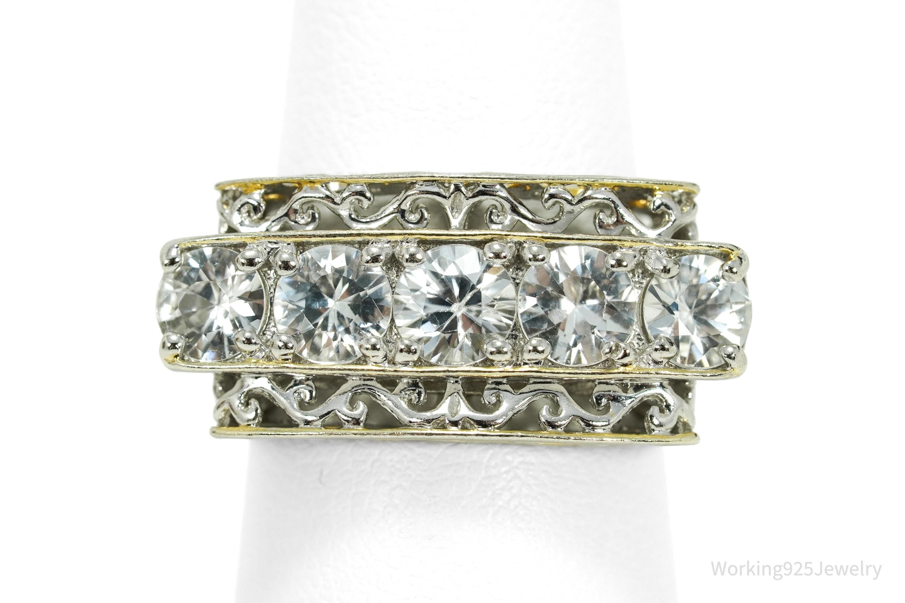 Michael Valitutti White Topaz Gold Vermeil Palladium Sterling Silver Ring Size 7.5