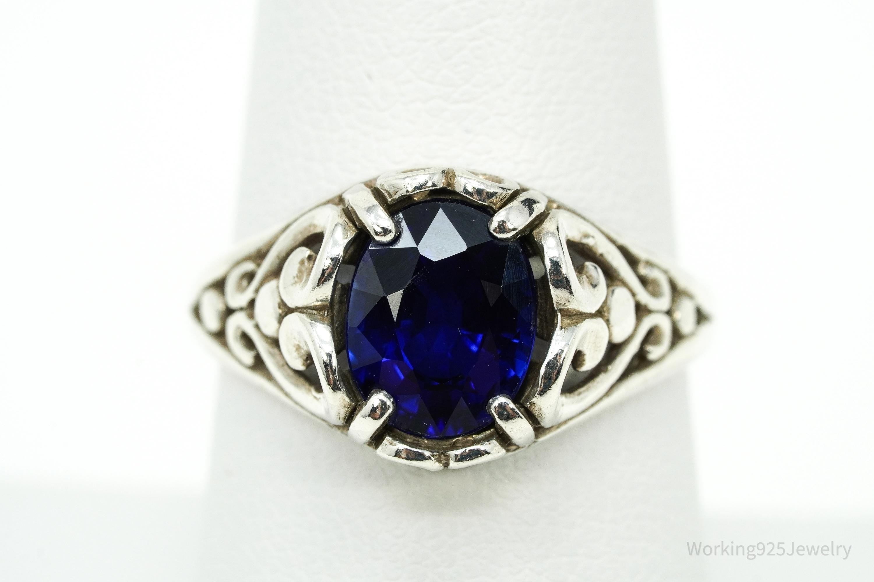 Vintage Designer Kabana Lab Blue Sapphire Sterling Silver Ring - Size 8.25