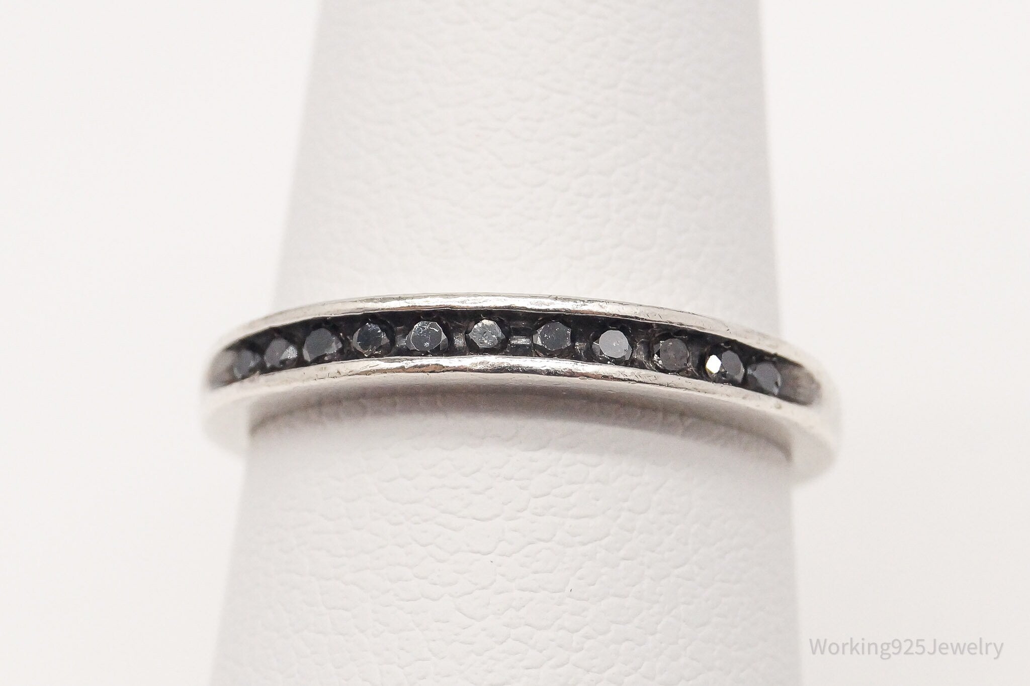 Vintage Black Diamond Sterling Silver Ring - Size 6.25