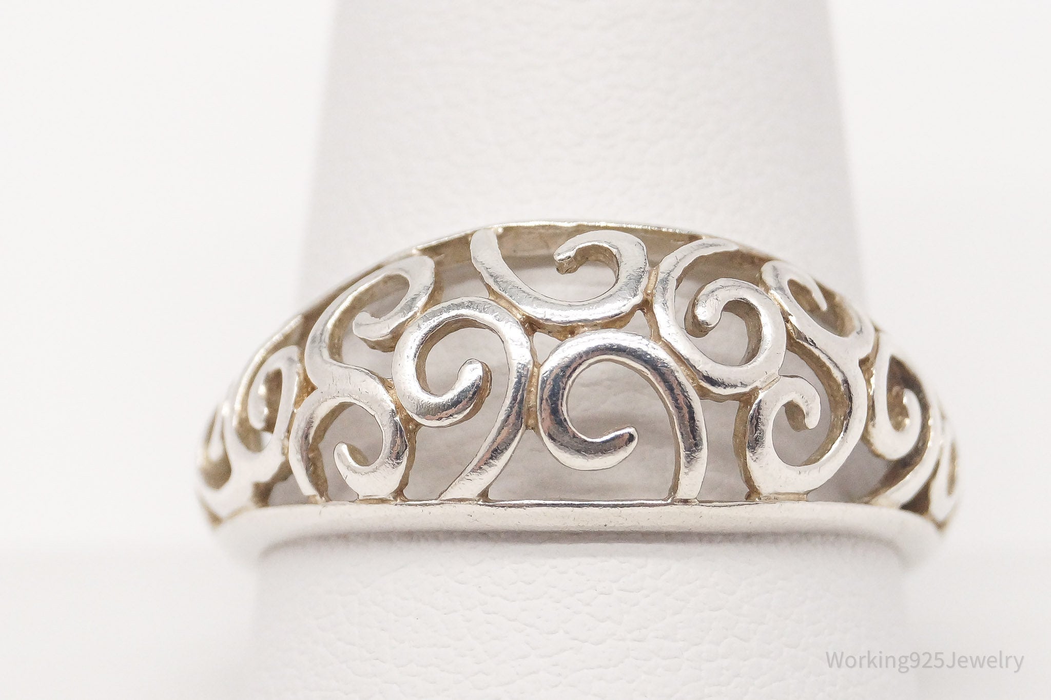 Vintage NV Scrolls & Swirls Openwork Sterling Silver Ring - Size 11