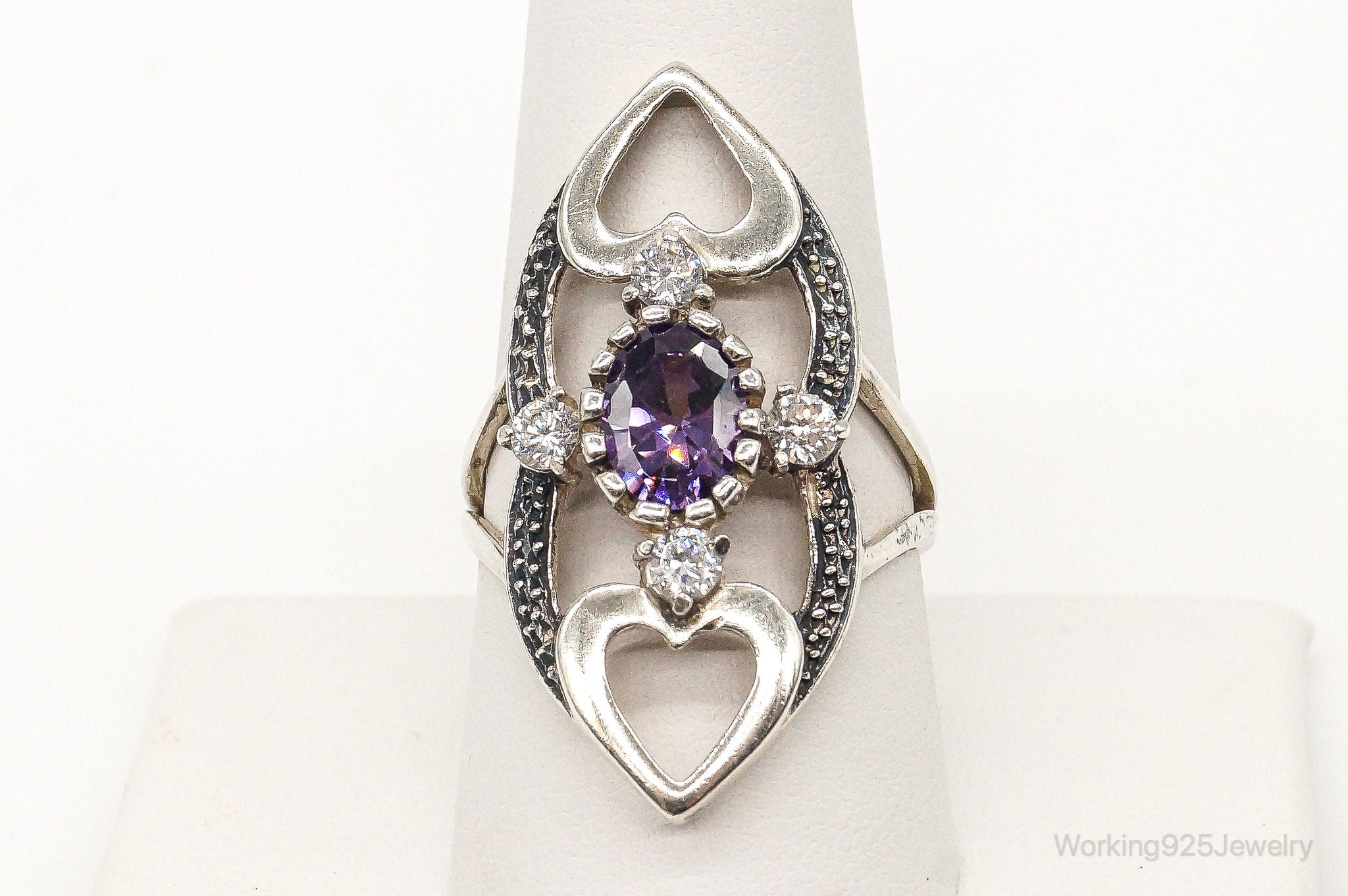 Vintage Cubic Zirconia Amethyst Sterling Silver Ring Size 9.25