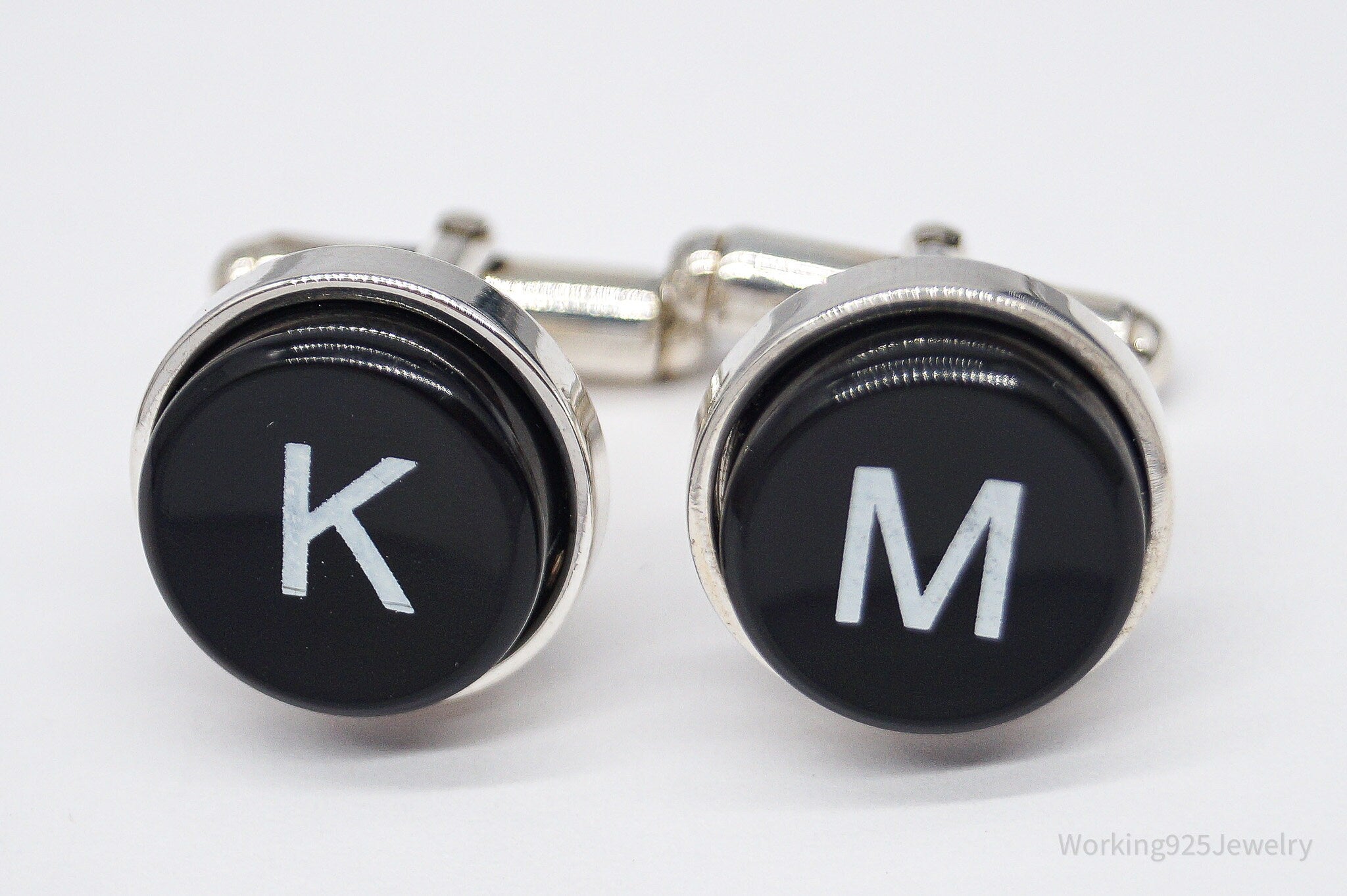 Vintage Letter Font Initials MK / KM Sterling Silver Cufflinks