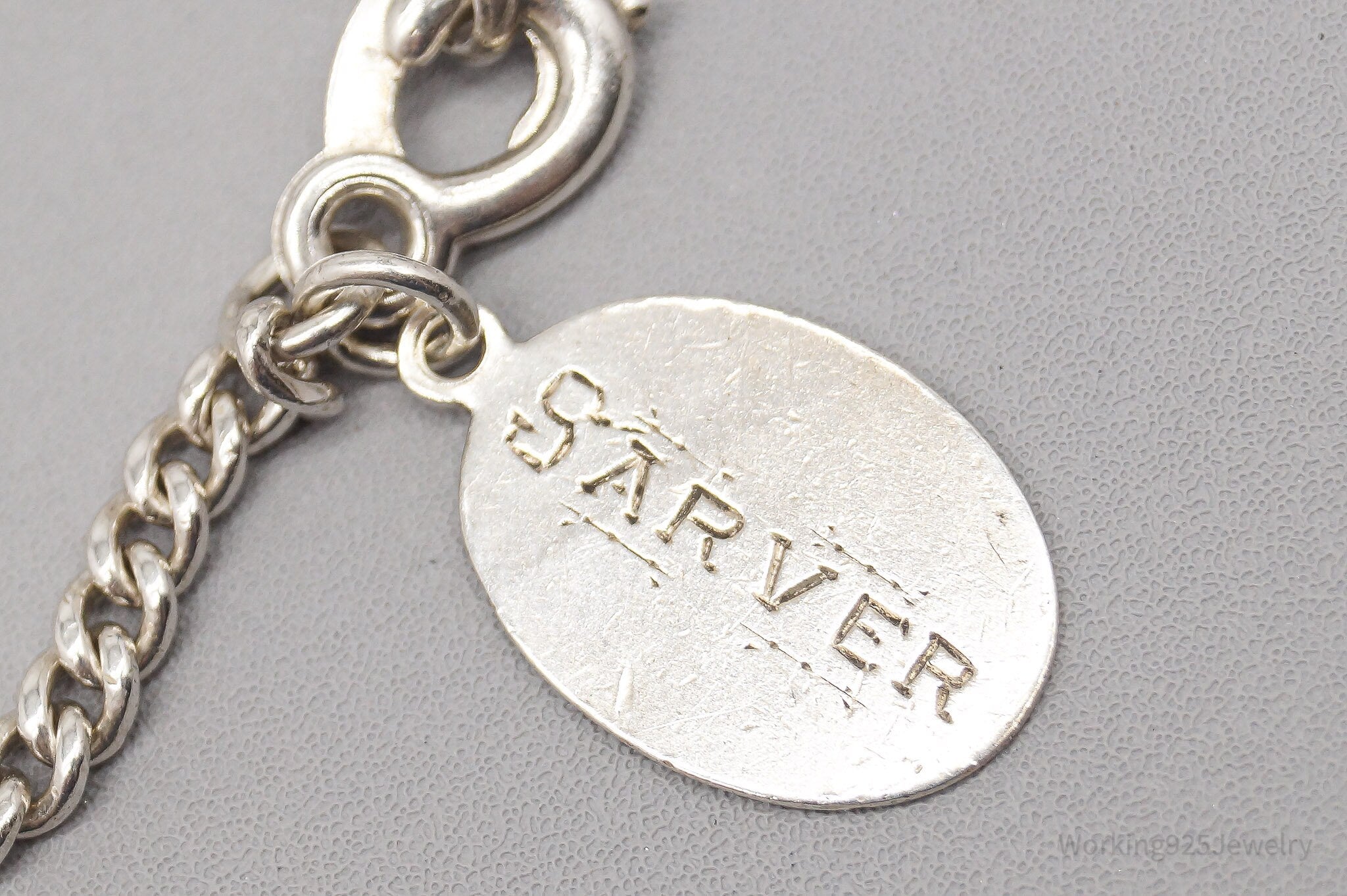 Antique "Sarver" Name ID Bar Sterling Silver Bracelet