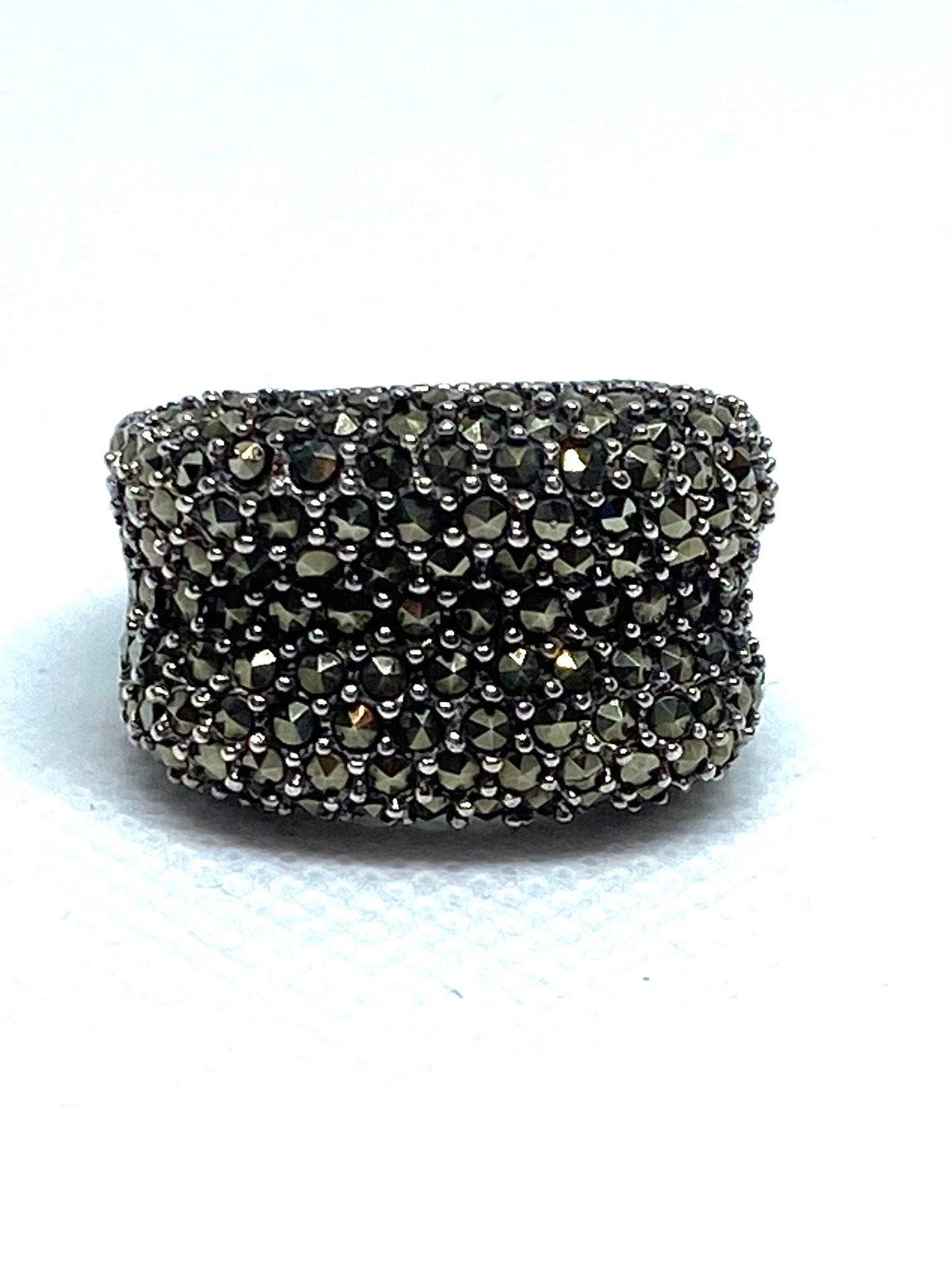Vintage Designer Marcasite Cluster Sterling Silver Ring Size 7