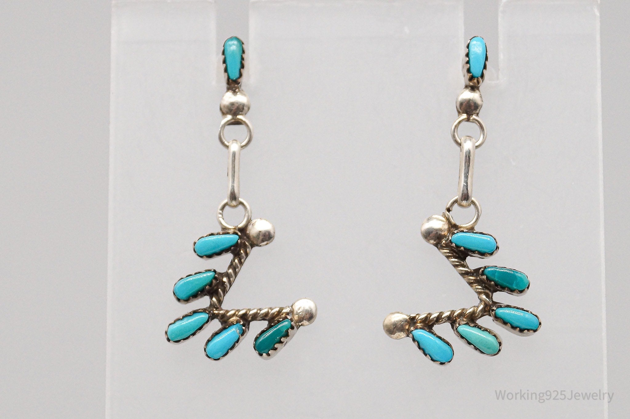 Vintage Native American Turquoise Needle Point Silver Unsigned Earrings