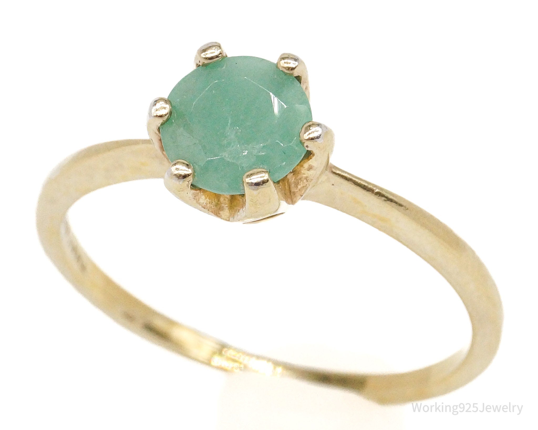 Vintage RJ Green Jade Gold Vermeil Sterling Silver Ring - Size 7.25