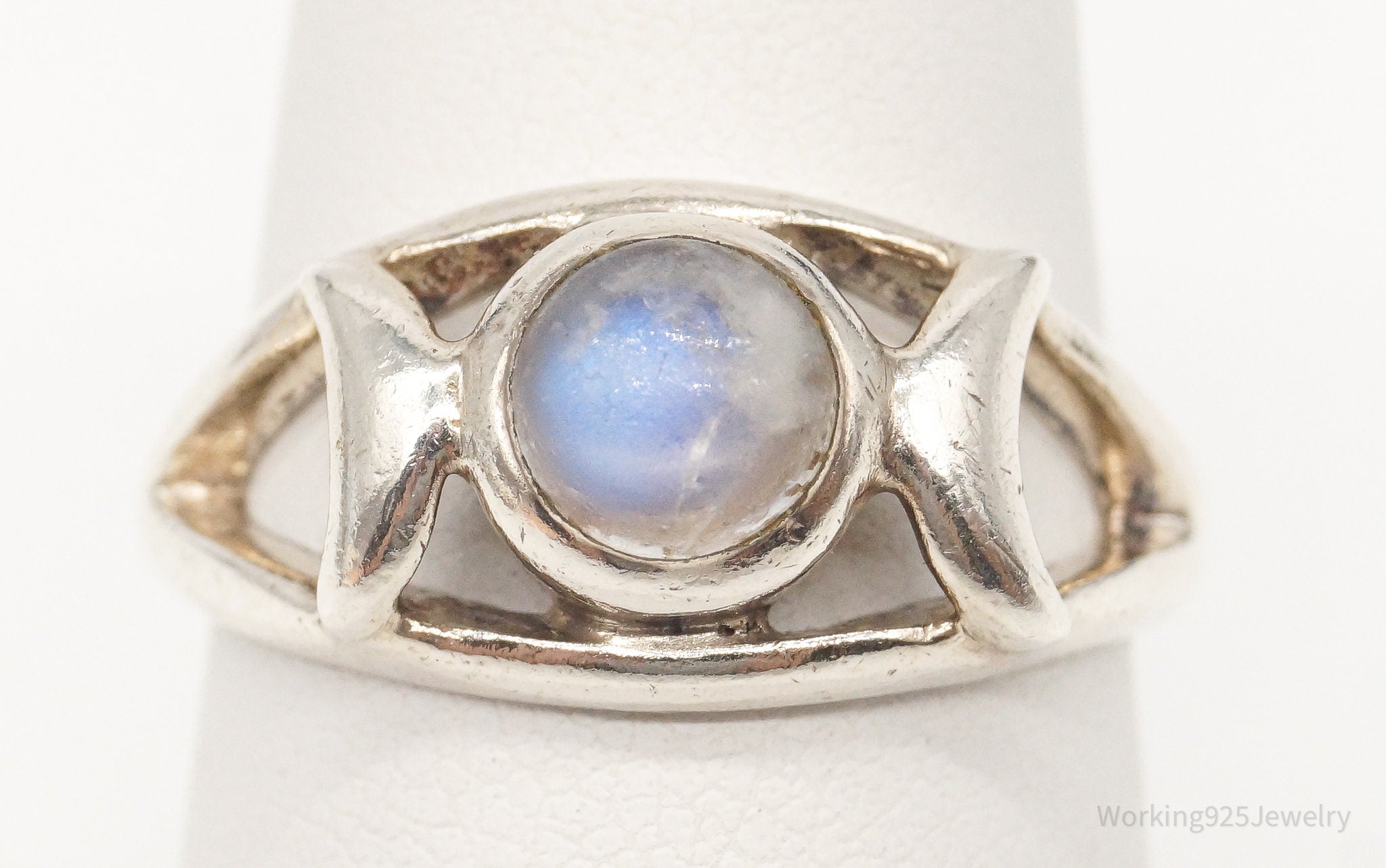 Vintage Triple Moon Moonstone Sterling Silver Ring - Size 7.5