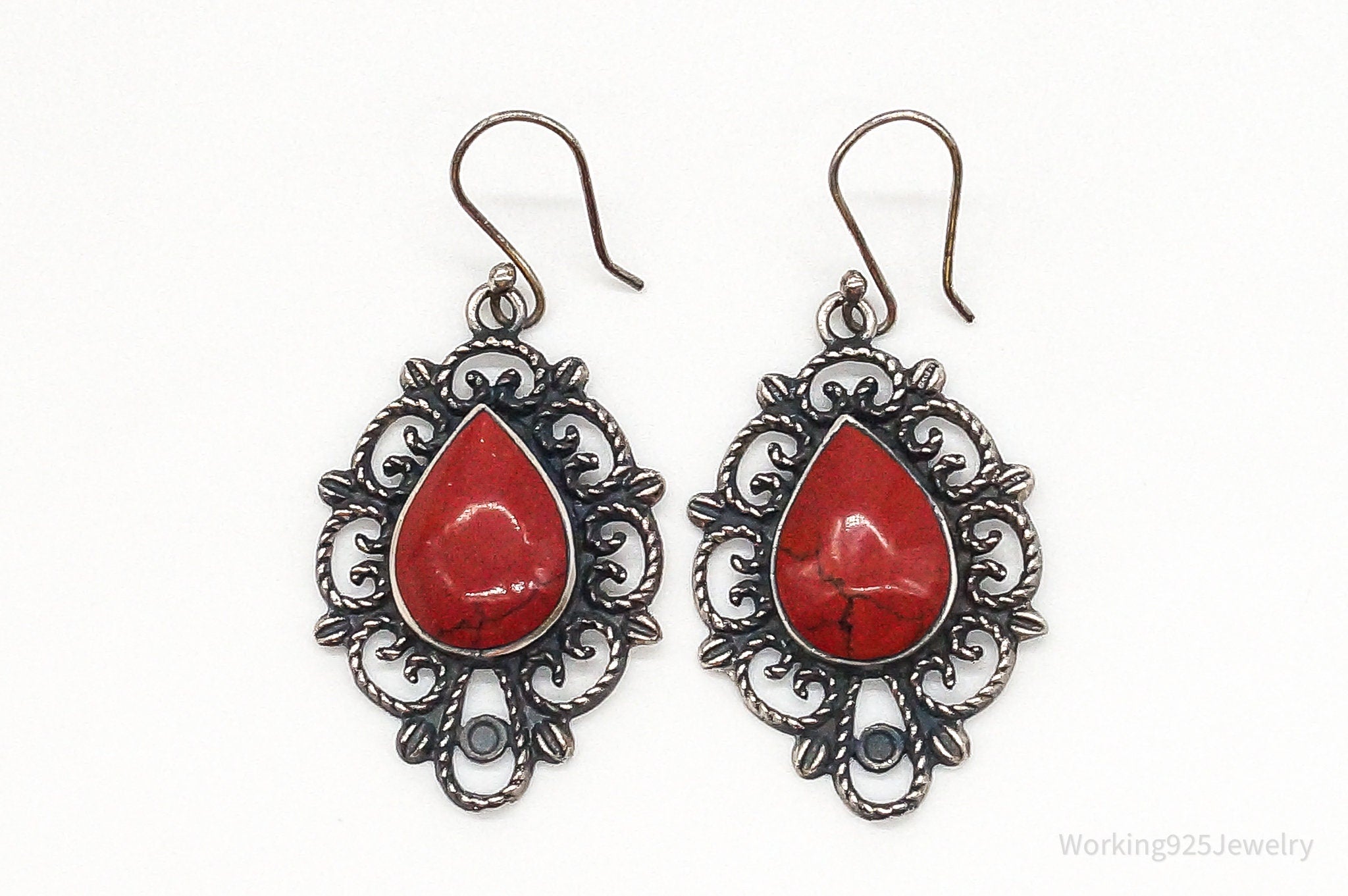 Vintage Mexico Designer Red Jasper Sterling Silver Earrings
