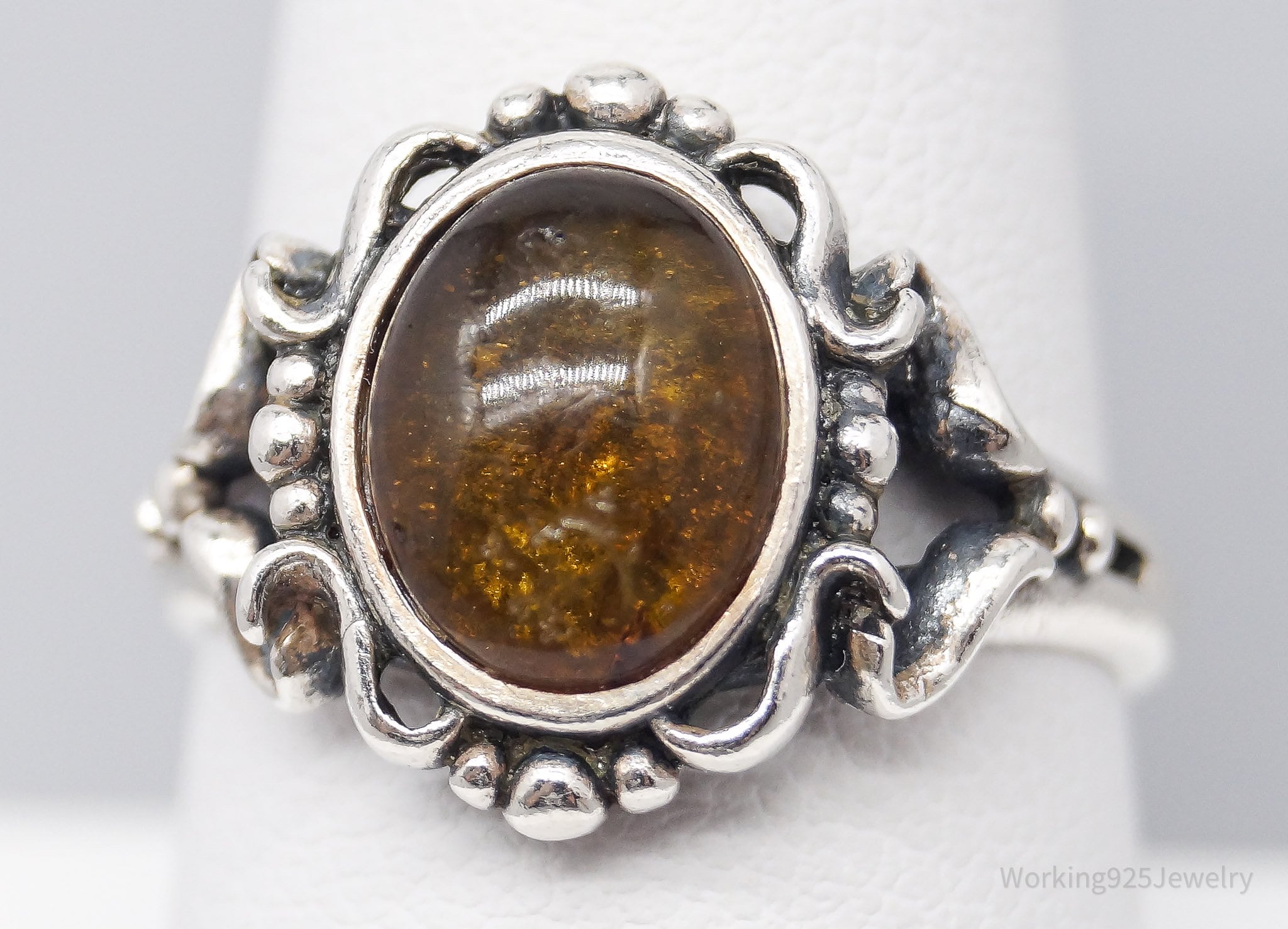 Vintage Amber Sterling Silver Ring Size 8.75