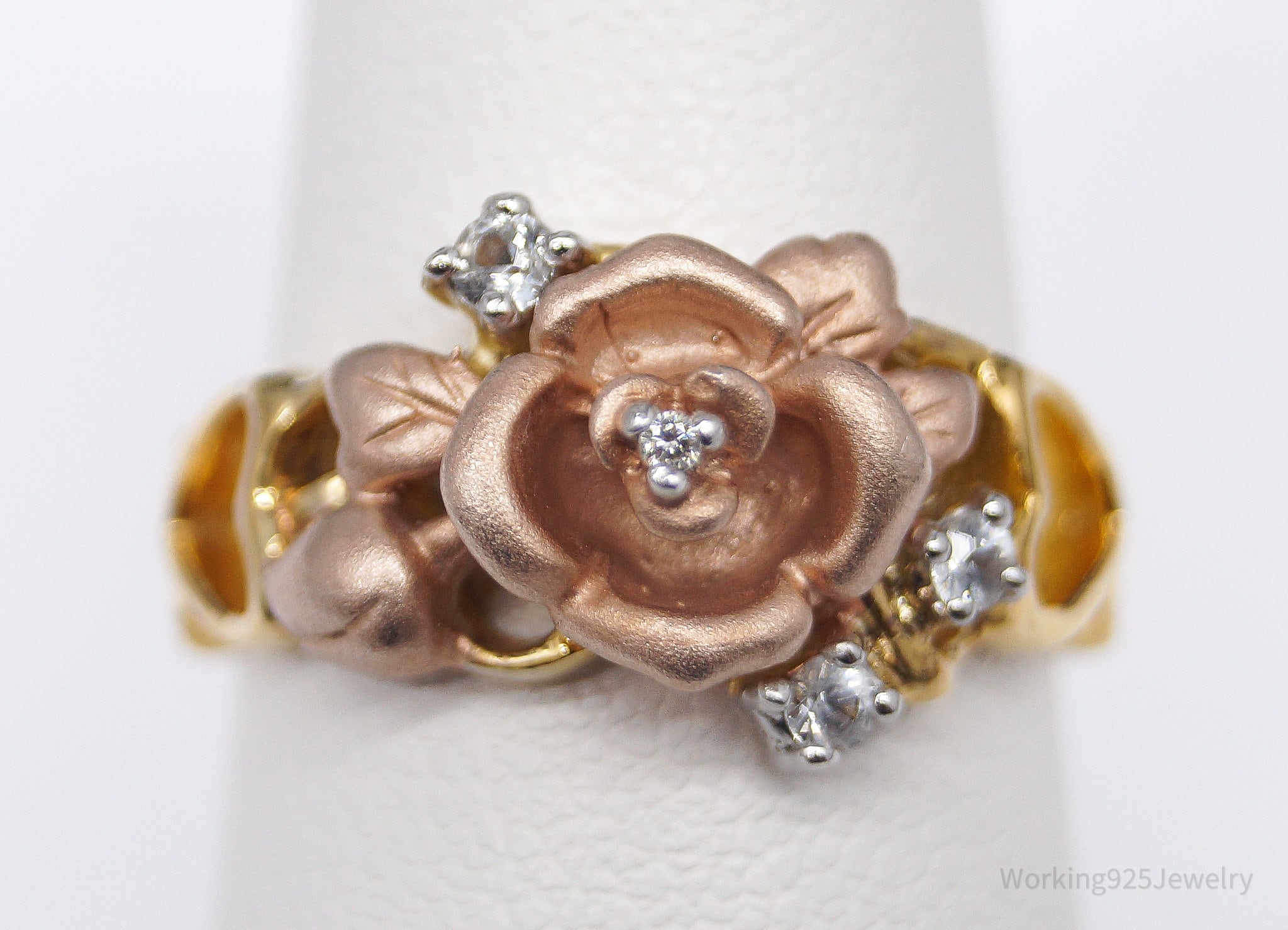 RARE VTG Franklin Mint Diamond & White Sapphires Gold Over Sterling Silver Ring SZ 7