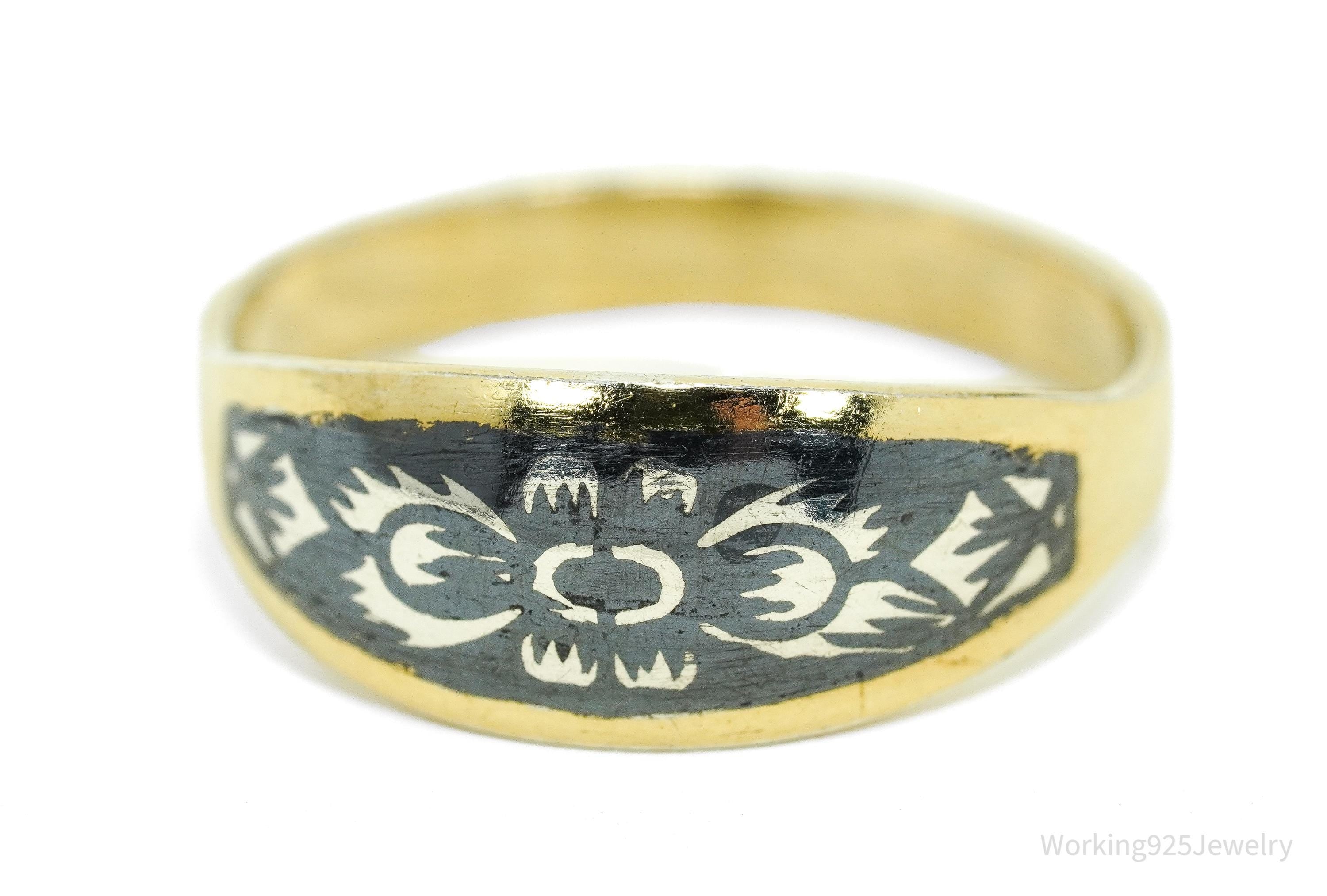 Antique Early 1900s Russian Gold Washed Sterling Silver Ring - Size 7.5