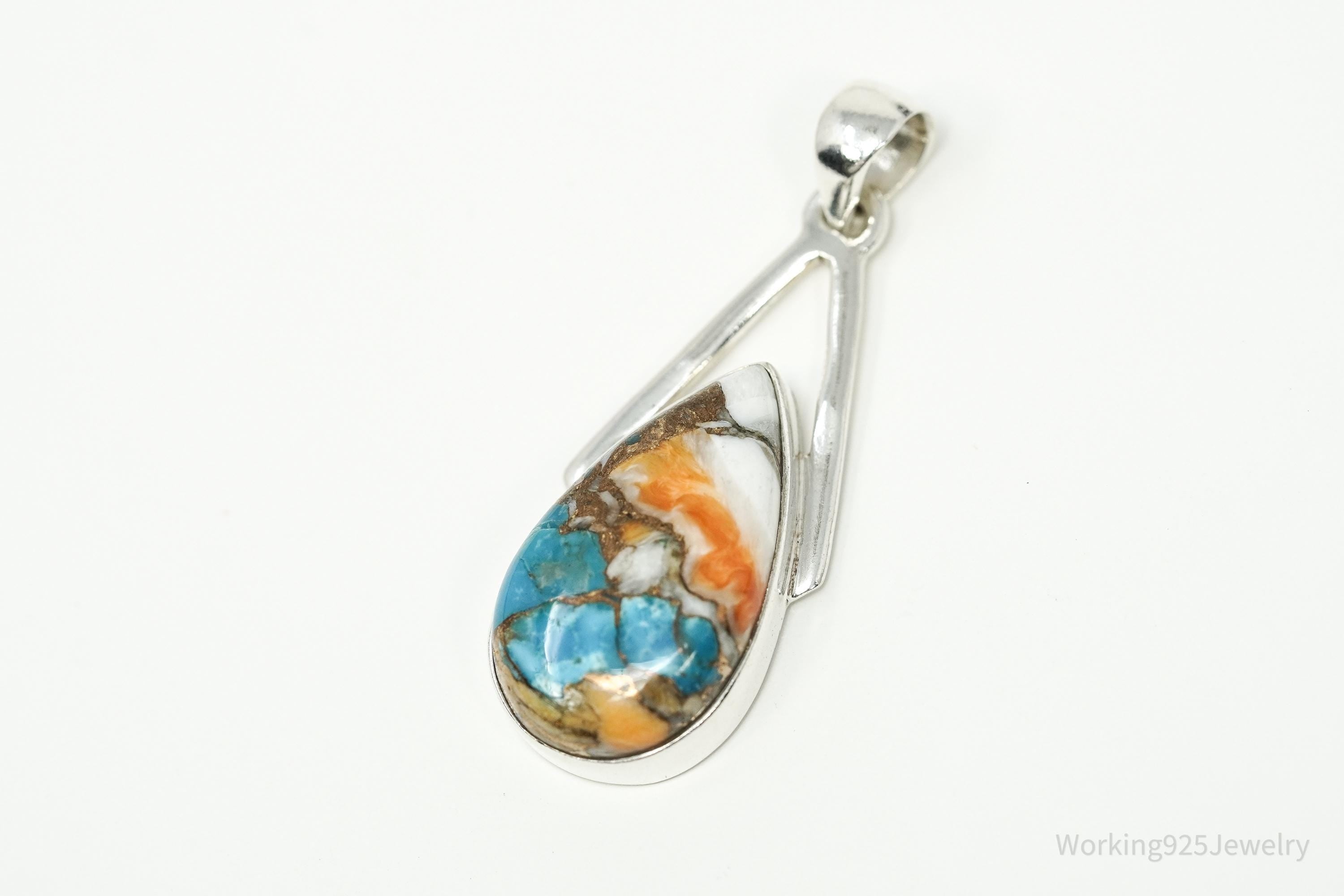 Vintage Oyster Copper Turquoise Sterling Silver Pendant 1 5/8"