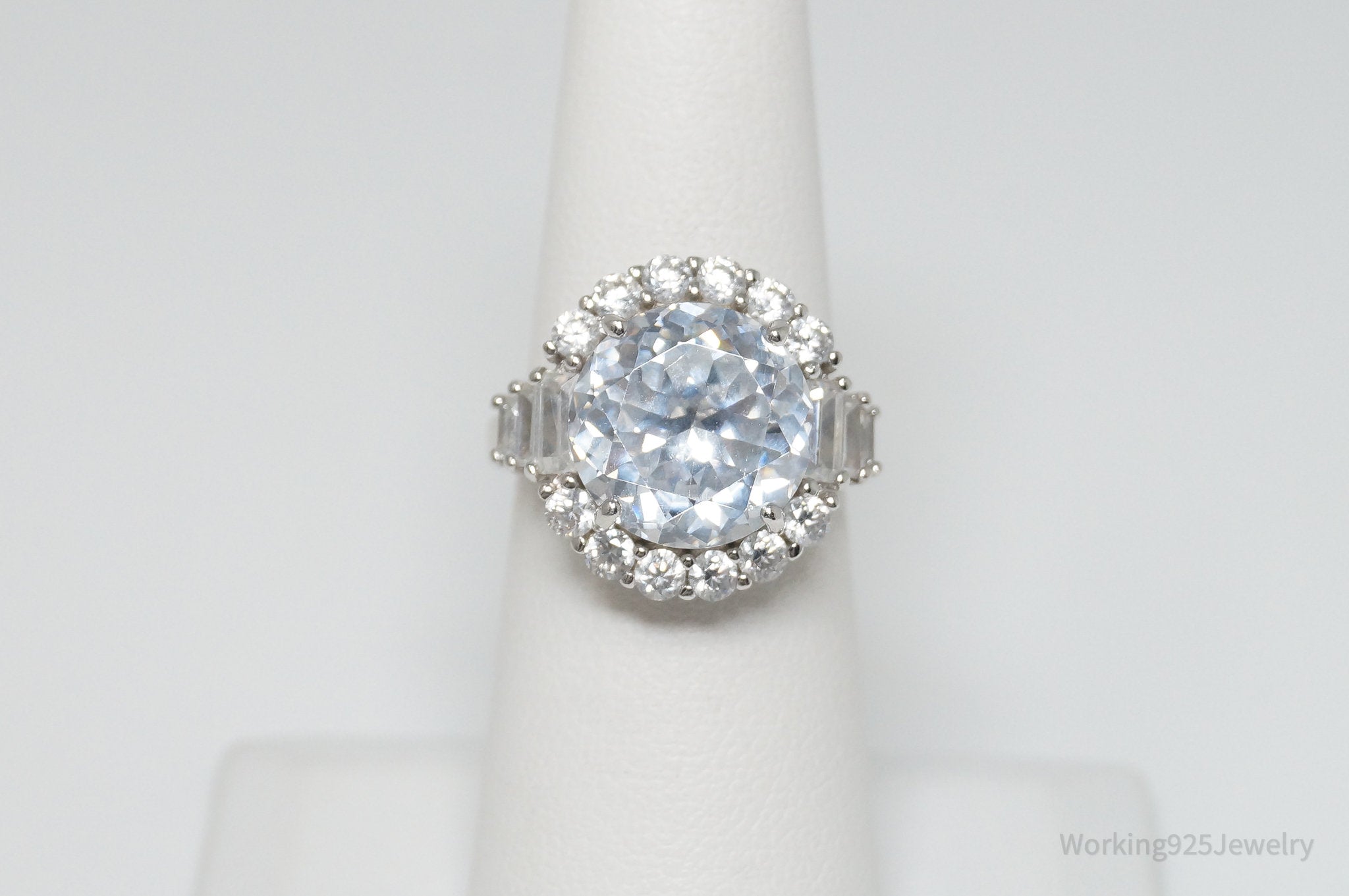 Vintage Art Deco Style Large Cubic Zirconia Sterling Silver Ring - Sz 6