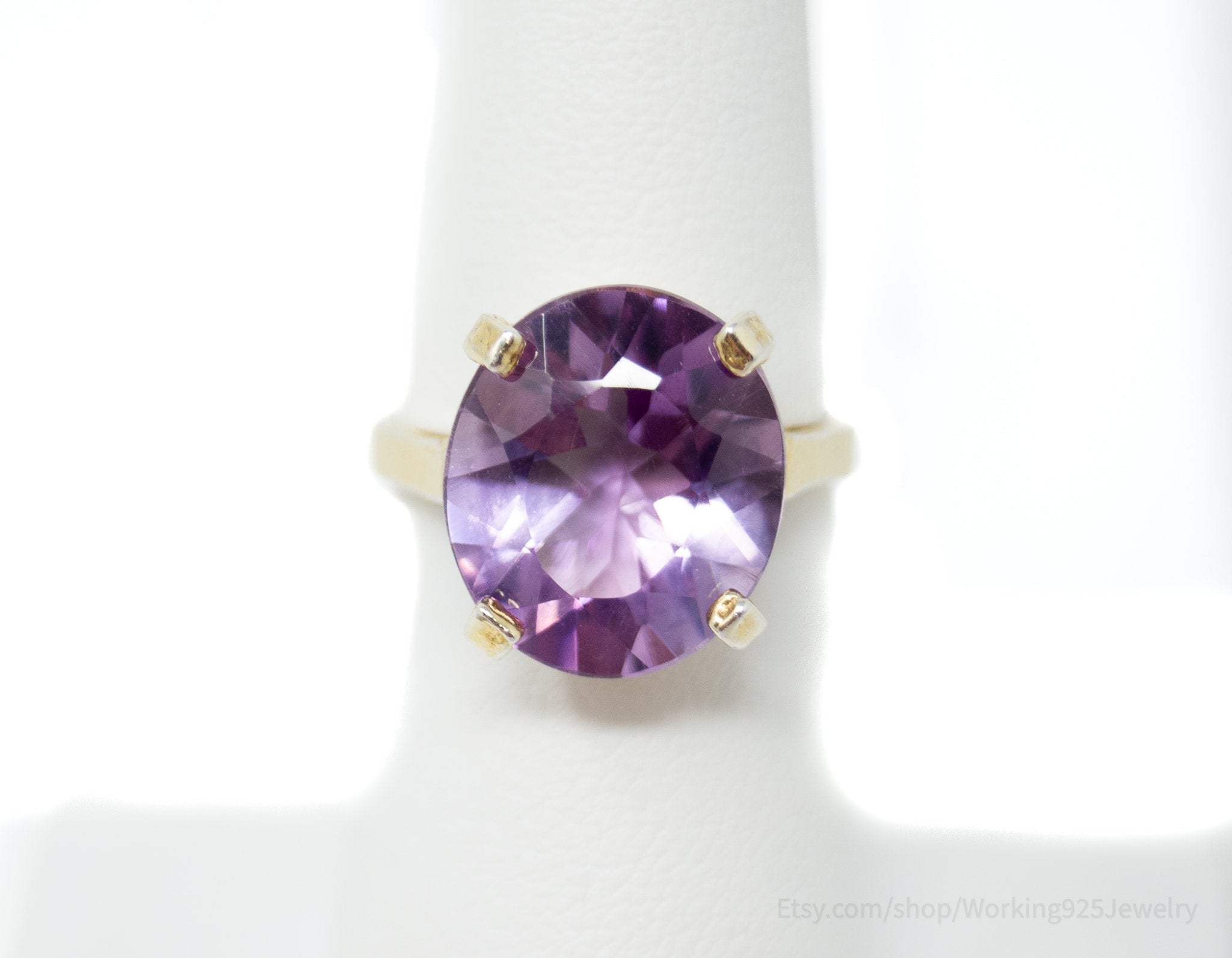 Vtg Art Deco Mid Century Style Amethyst Gold Wash Ring Sterling Silver - Size 6