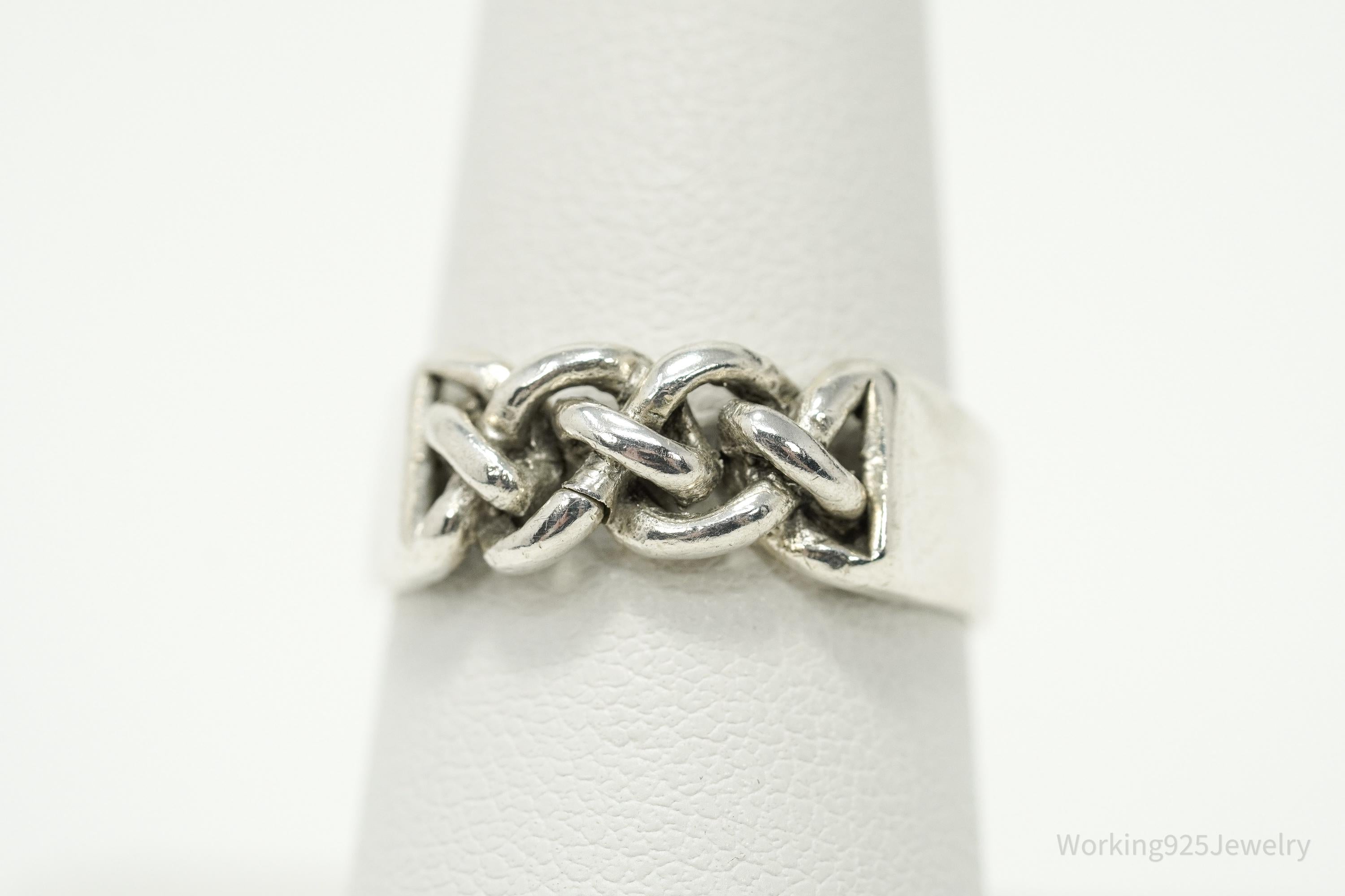 Vintage Chain Modernist Style Sterling Silver Ring - Size 8