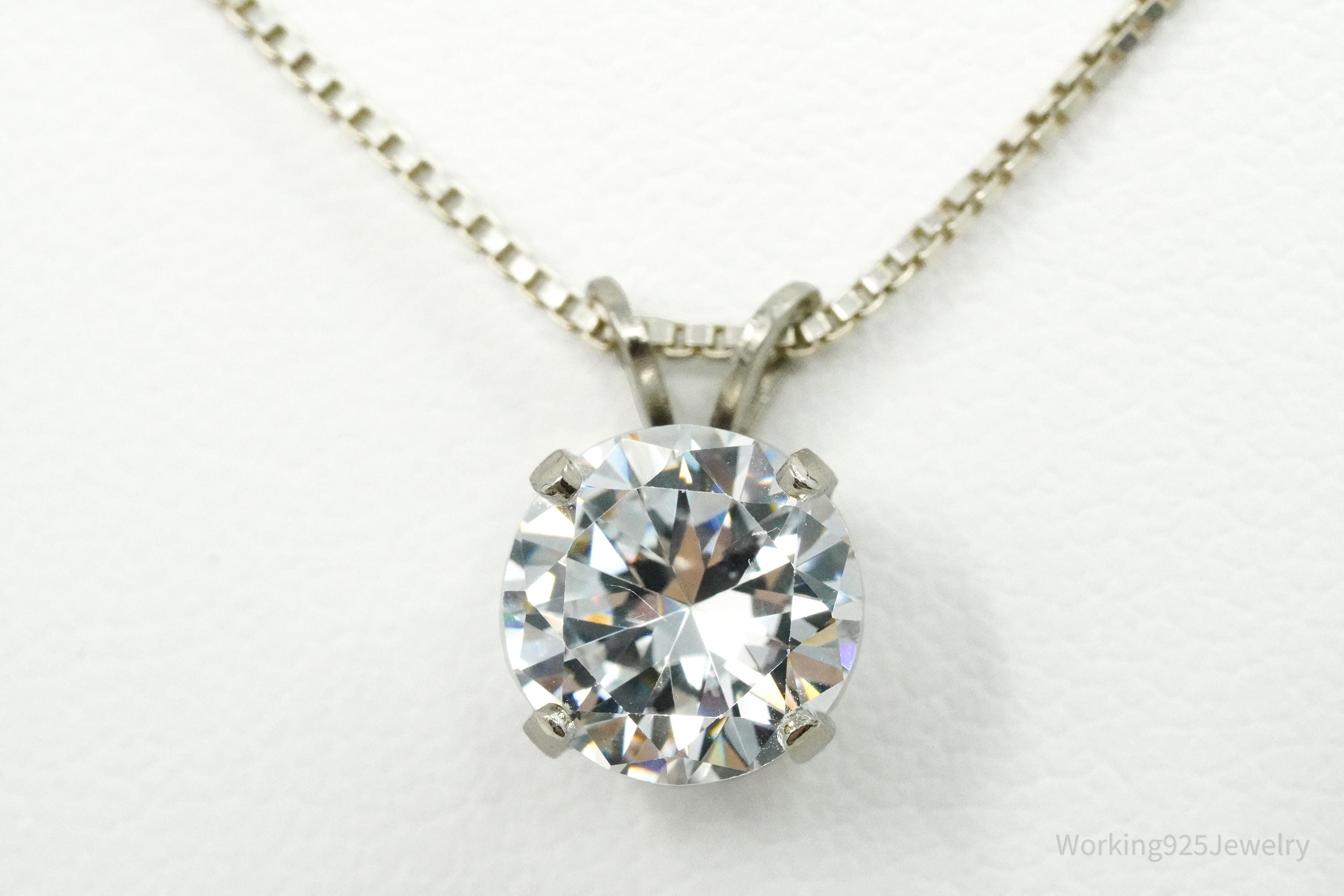 Vintage Large Cubic Zirconia Sterling Silver Necklace 16"