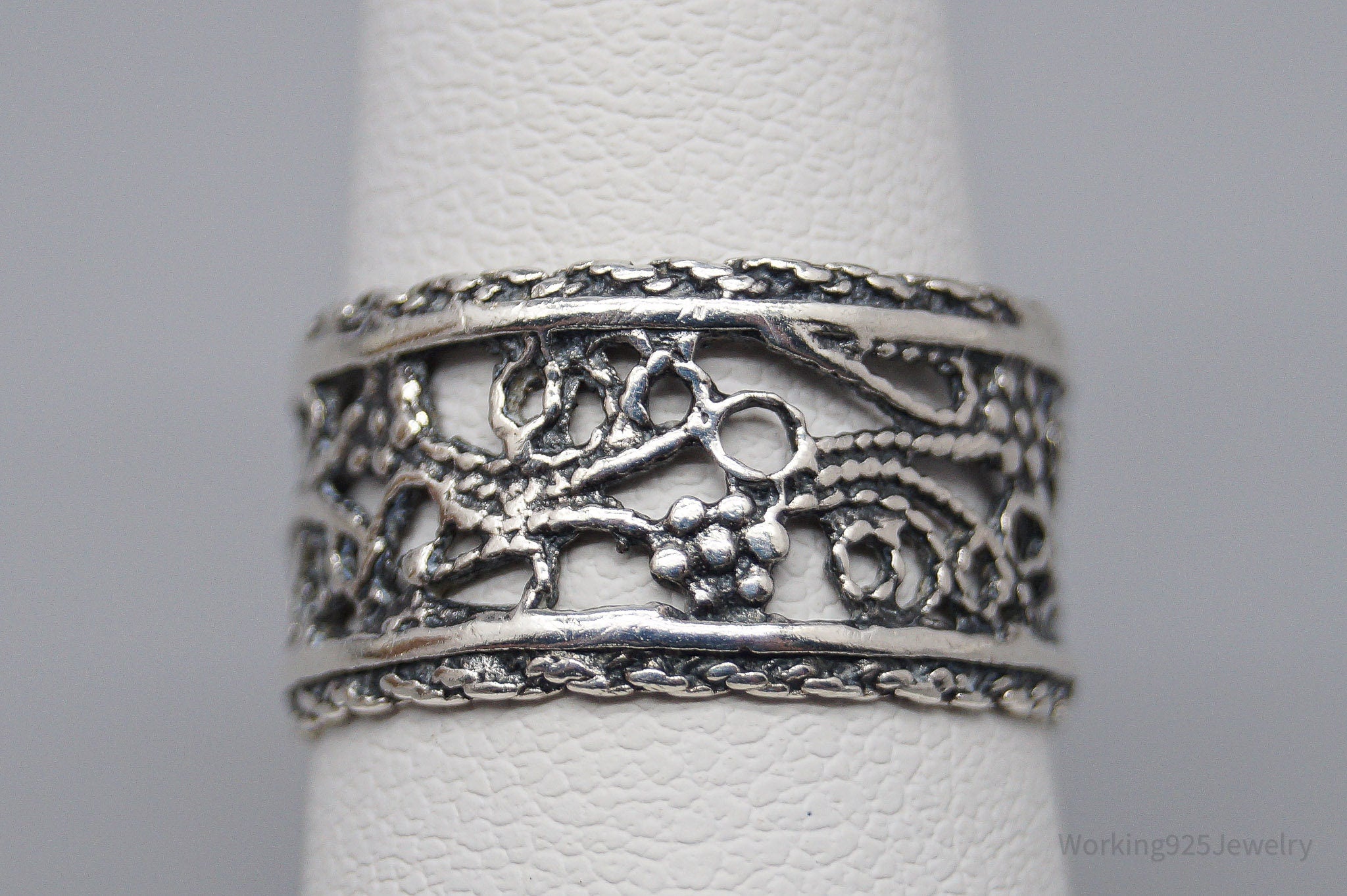 Vintage Israel Floral Vines Sterling Silver Ring - Size 6.25