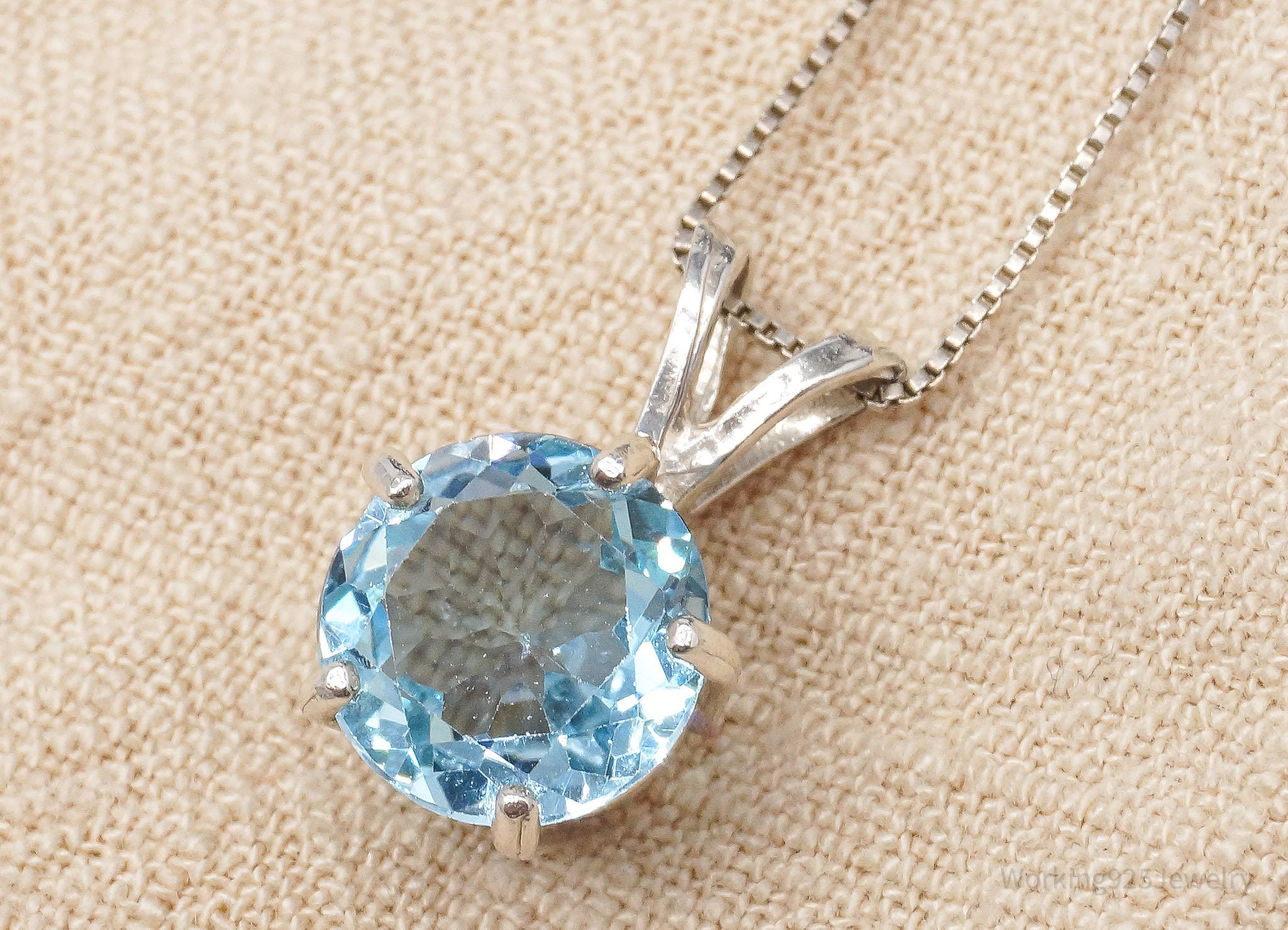 Vintage Large Blue Topaz Sterling Silver Necklace 18"