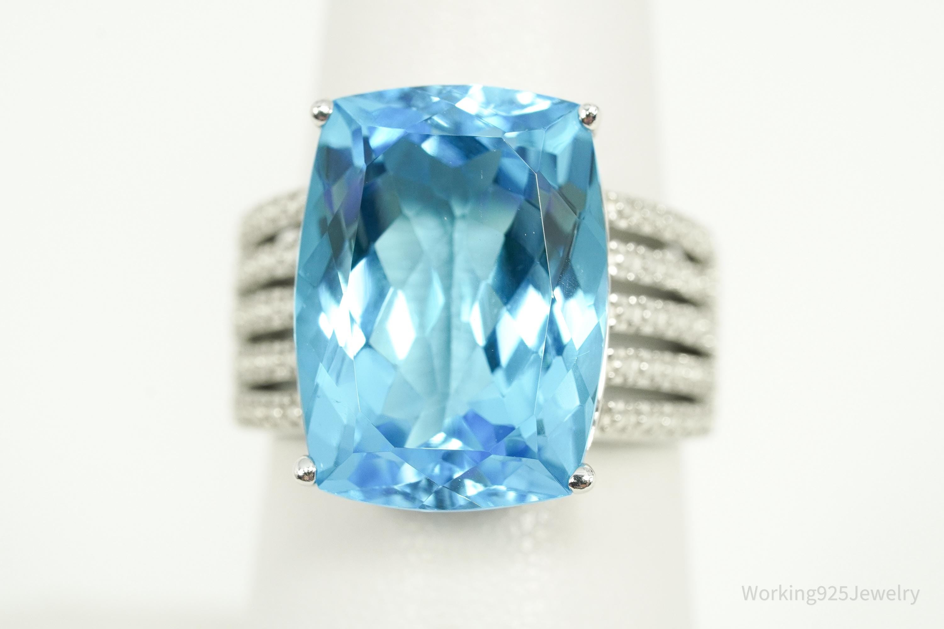 Vintage Large Blue Topaz Sterling Silver Ring - Size 7