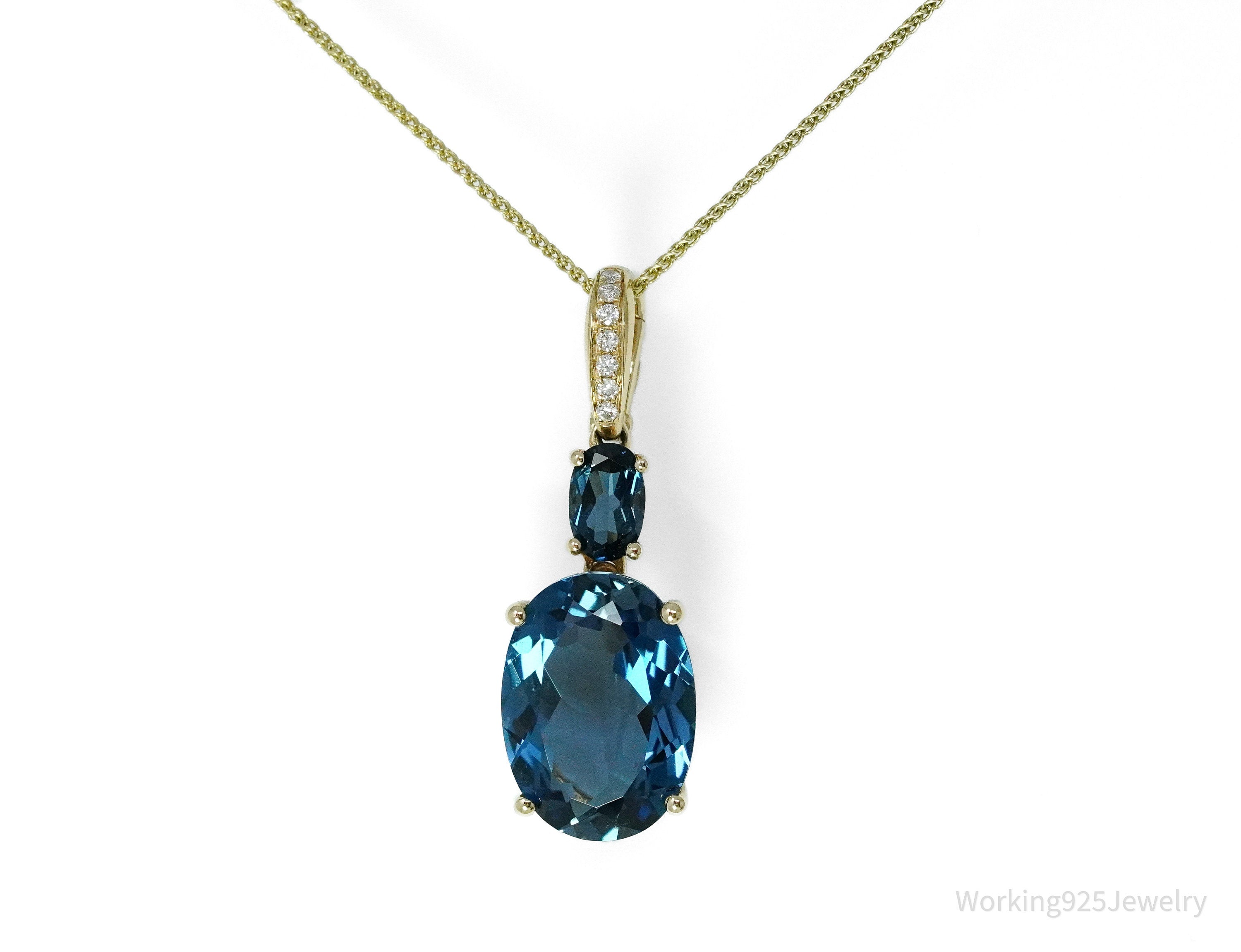 14K Yellow Gold, Diamond & Topaz Pendant Necklace 18"